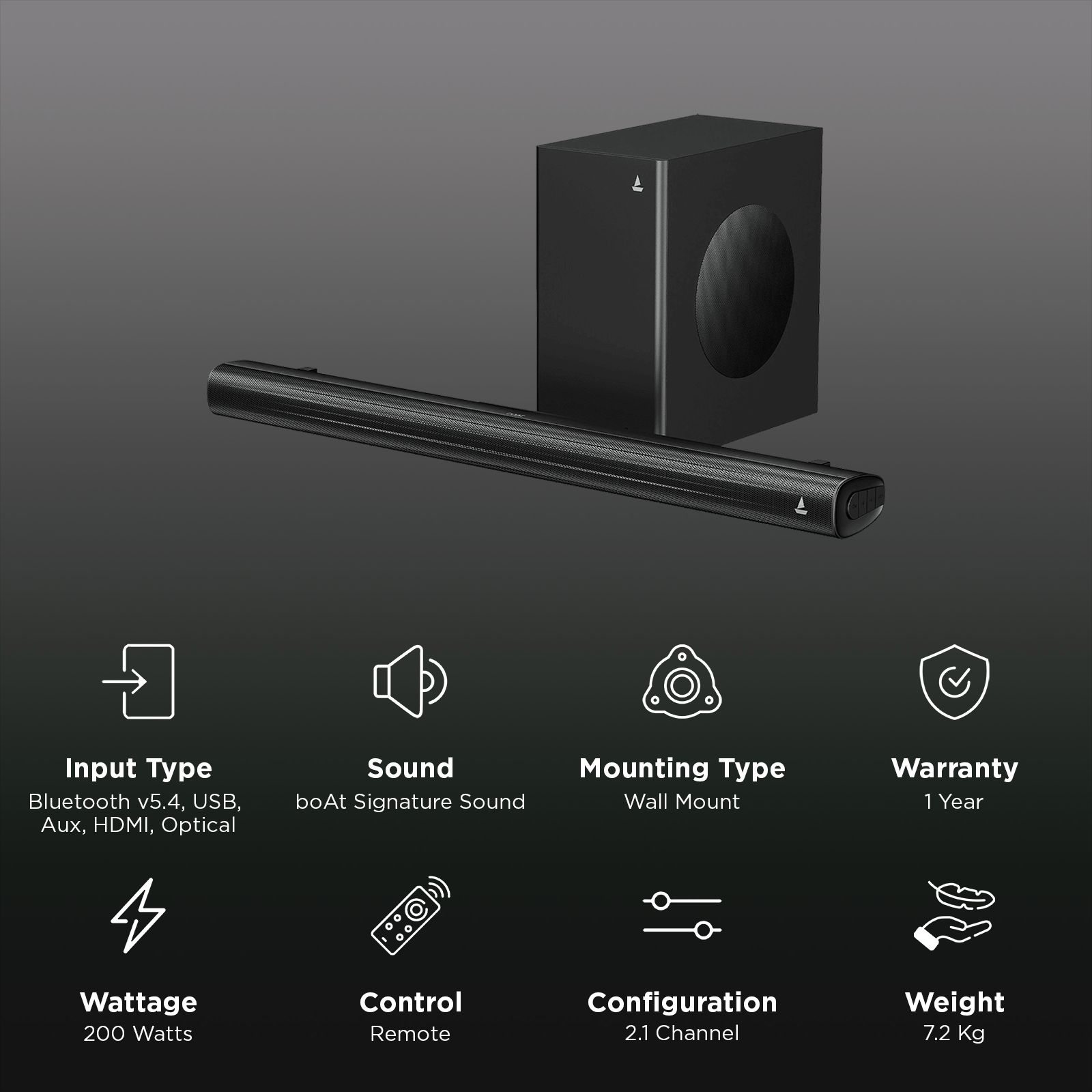 boAt Aavante Quake Plus 200W Soundbar with Remote (EQ Modes, 2.1 Channel, Black)_2