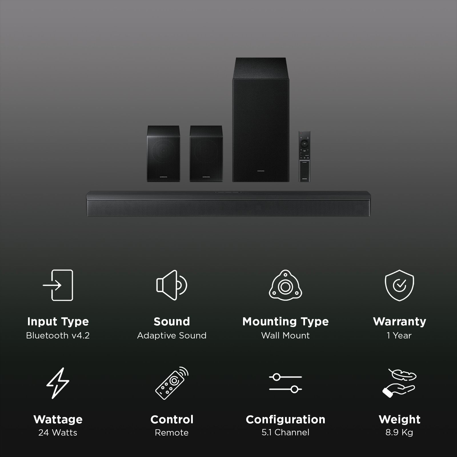 SAMSUNG B-series 490W Bluetooth Soundbar with Remote (Dolby Audio & DTS Virtual:X, 5.1 Channel, Black)_2