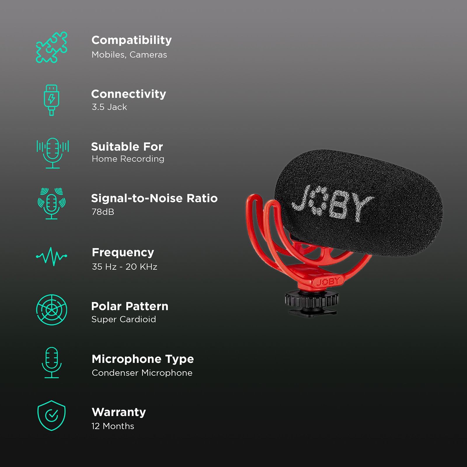 JOBY Wavo 3.5 Jack Wired Microphone with Wide Frequency Response Range (Black & Red)_2