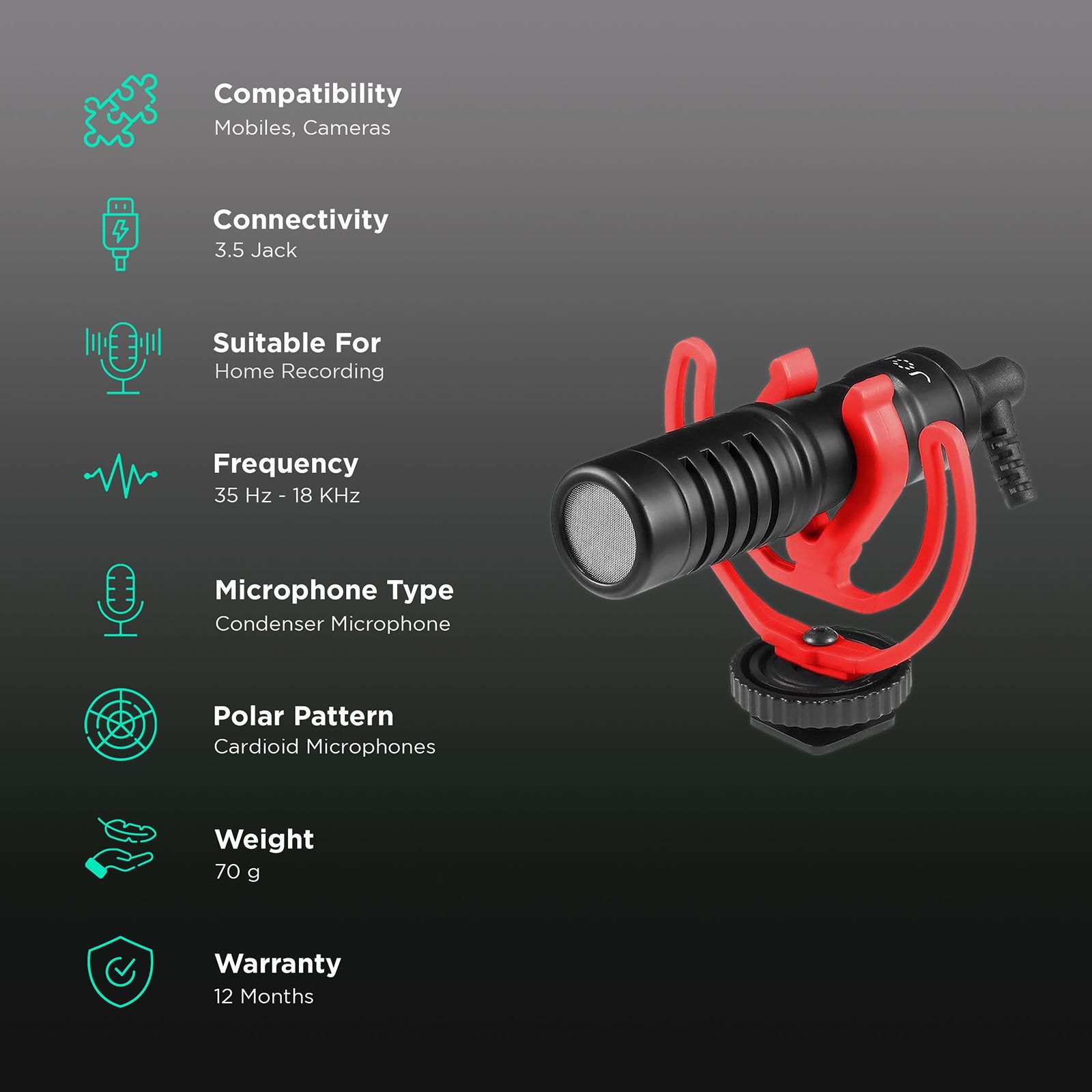 JOBY Wavo 3.5 Jack Wired Microphone with Safety Locking Disk (Black & Red)_2