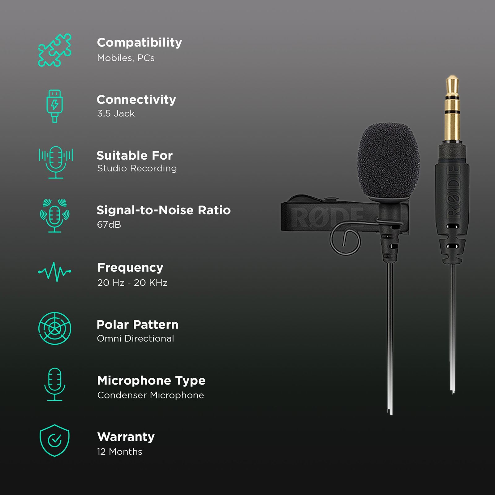 RODE Lavalier Go 3.5 Jack Wired Microphone with Crystal Clear Audio (Black)_2