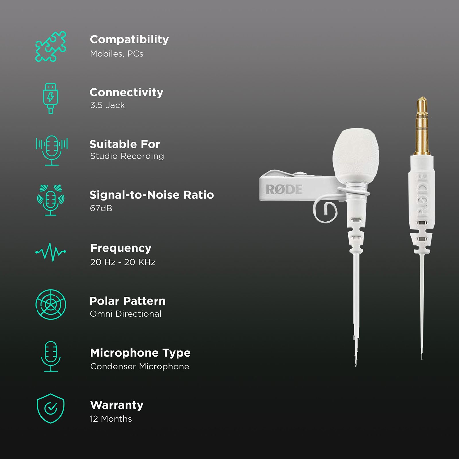 RODE Lavalier Go 3.5 Jack Wired Microphone with Crystal Clear Audio (White)_2