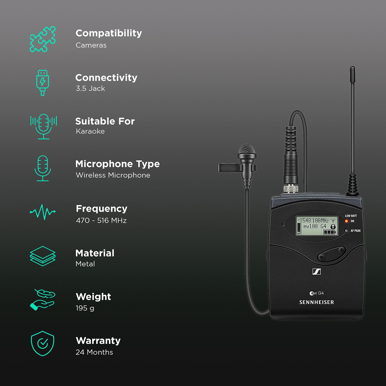 SENNHEISER EW 100 ENG G4-A1 3.5 Jack Wireless Microphone with Clip on Mic (Black)_2