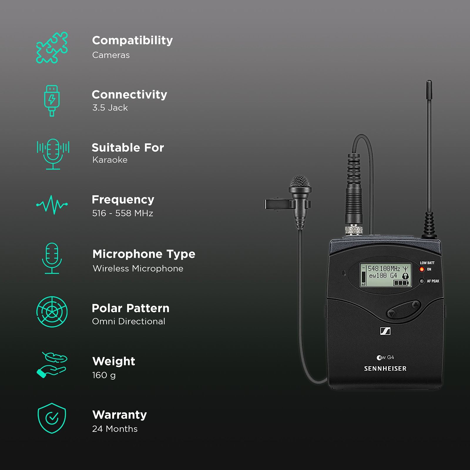 SENNHEISER EW 100 ENG G4-A Dual 3.5 Jack Wireless Microphone with Clip on Mic (Black)_2
