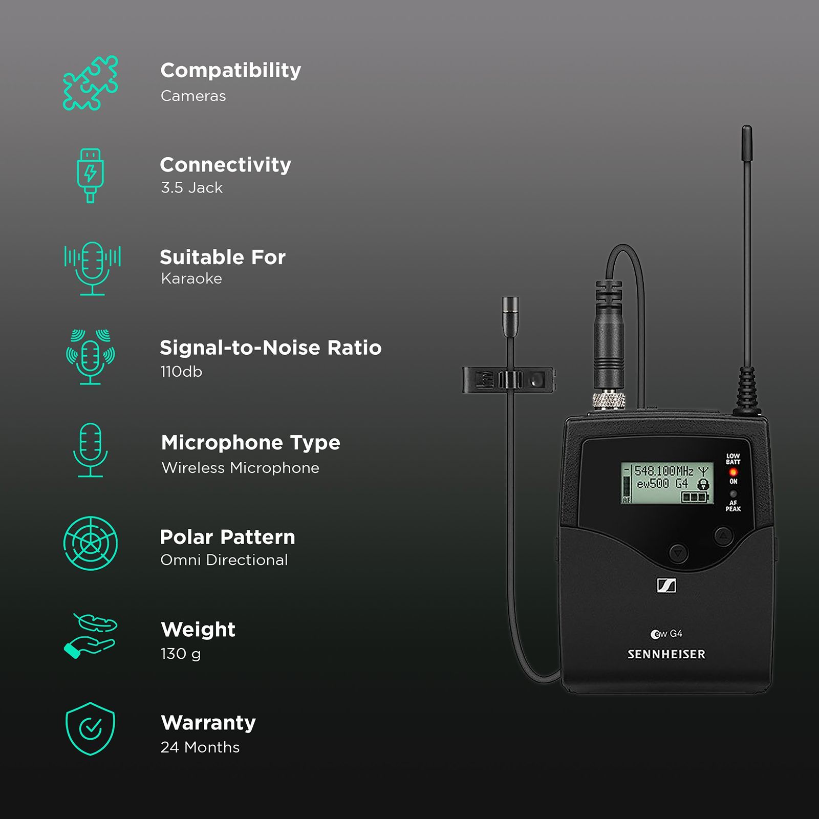 SENNHEISER EW 500 FILM G4-AW+ 3.5 Jack & XLR Wireless Microphone with Clip on Mic (Black) SENNHEISER EW 500 FILM G4-AW+ 3.5 Jack & XLR Wireless Microphone with Clip on Mic (Black)_2