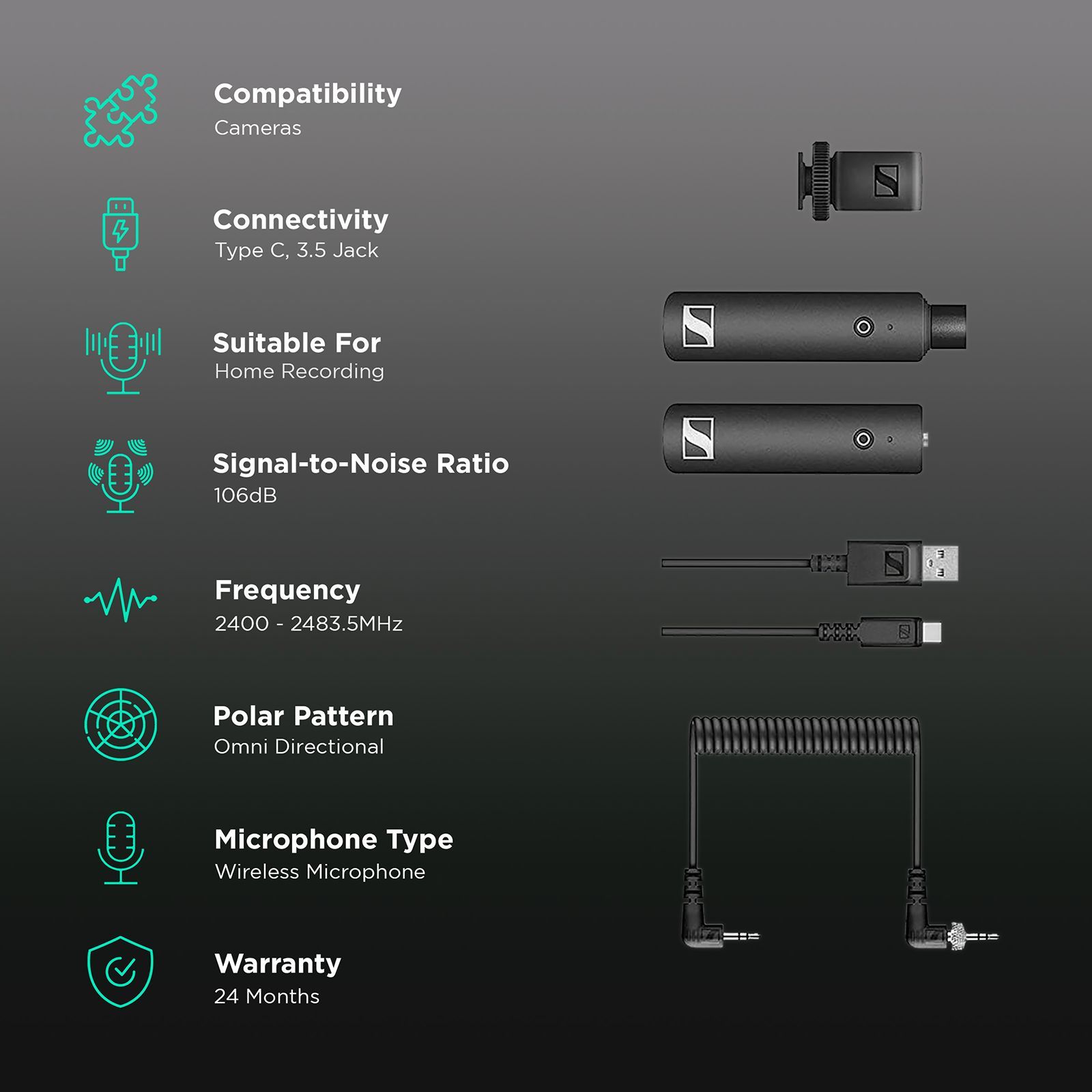 SENNHEISER XSW-D Type C & 3.5 Jack Wireless Microphone with 2.4GHz Transmission Technology (Black)_2