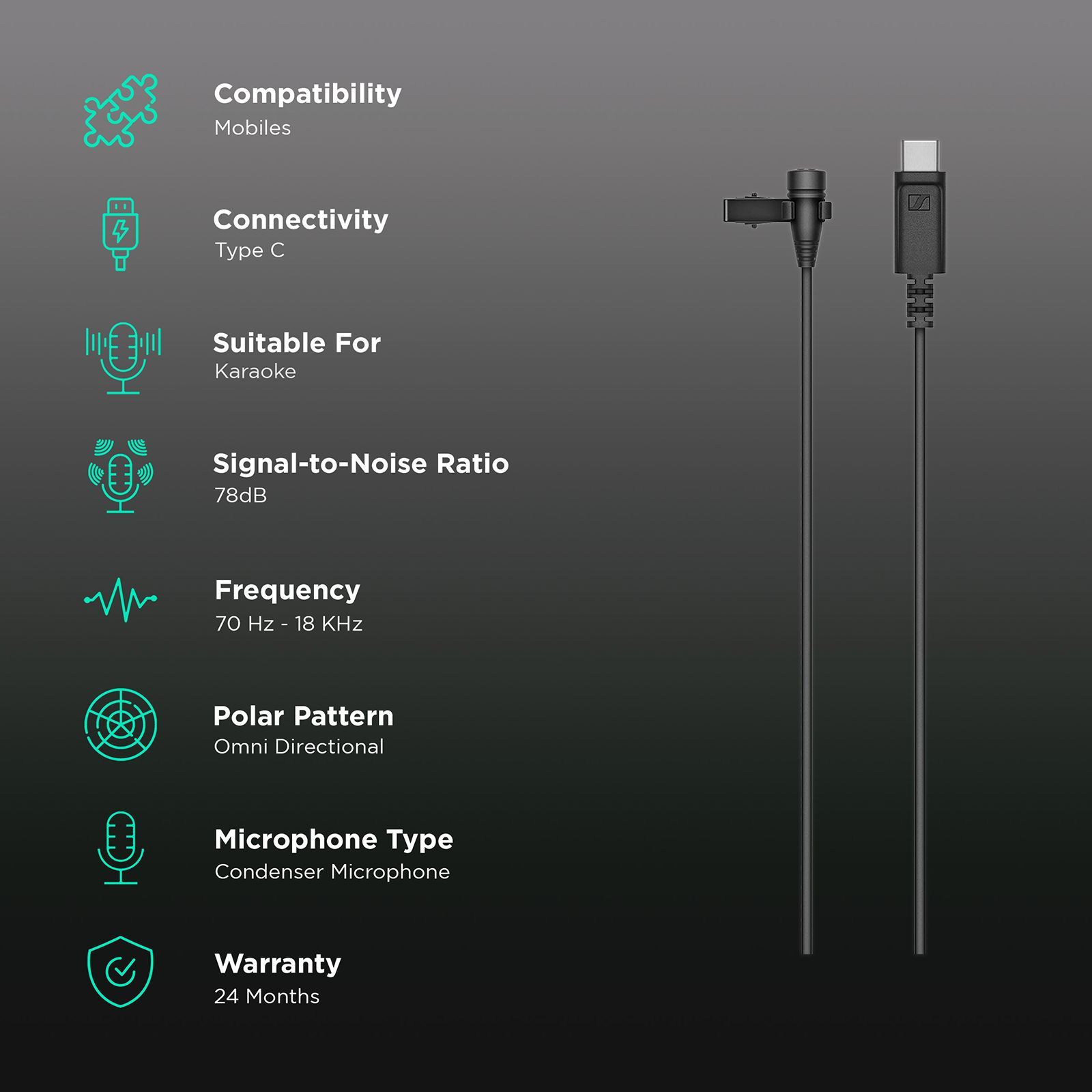 SENNHEISER XS Lav Type C Wired Microphone with Clip on Mic (Black)_2