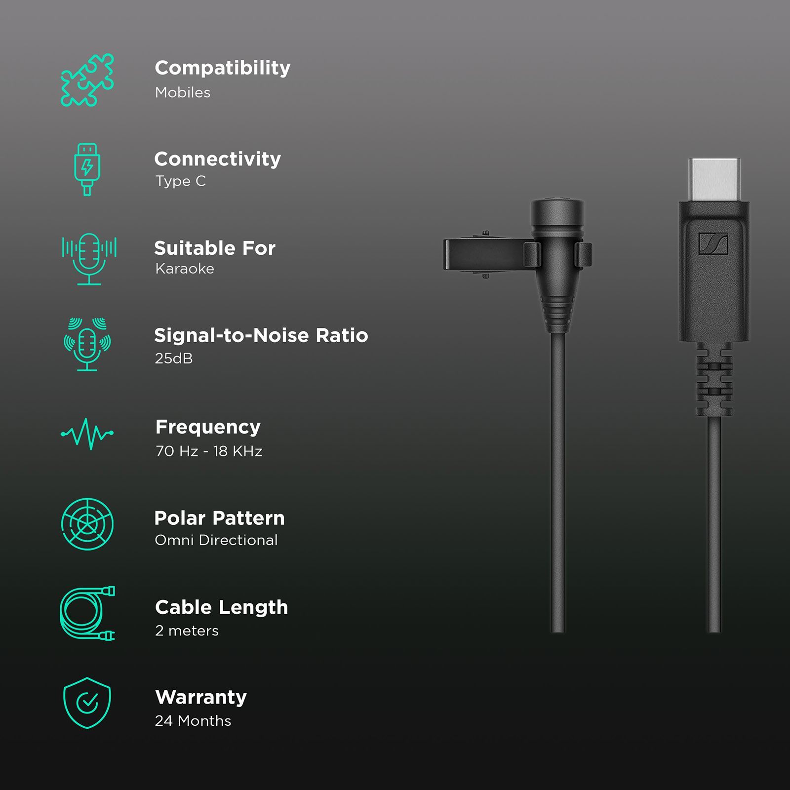 SENNHEISER XS Lav Type C Wired Microphone with Clip on Mic (Black) SENNHEISER XS Lav Type C Wired Microphone with Clip on Mic (Black)_2