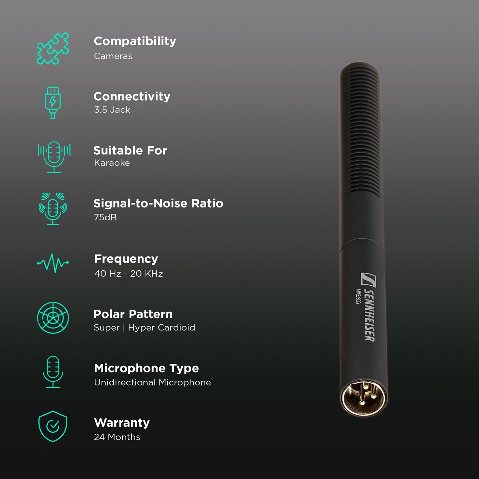 SENNHEISER MKE 600 3.5 Jack Wired Microphone with Suppression of Structure Borne Noise (Black) SENNHEISER MKE 600 3.5 Jack Wired Microphone with Suppression of Structure Borne Noise (Black)_2