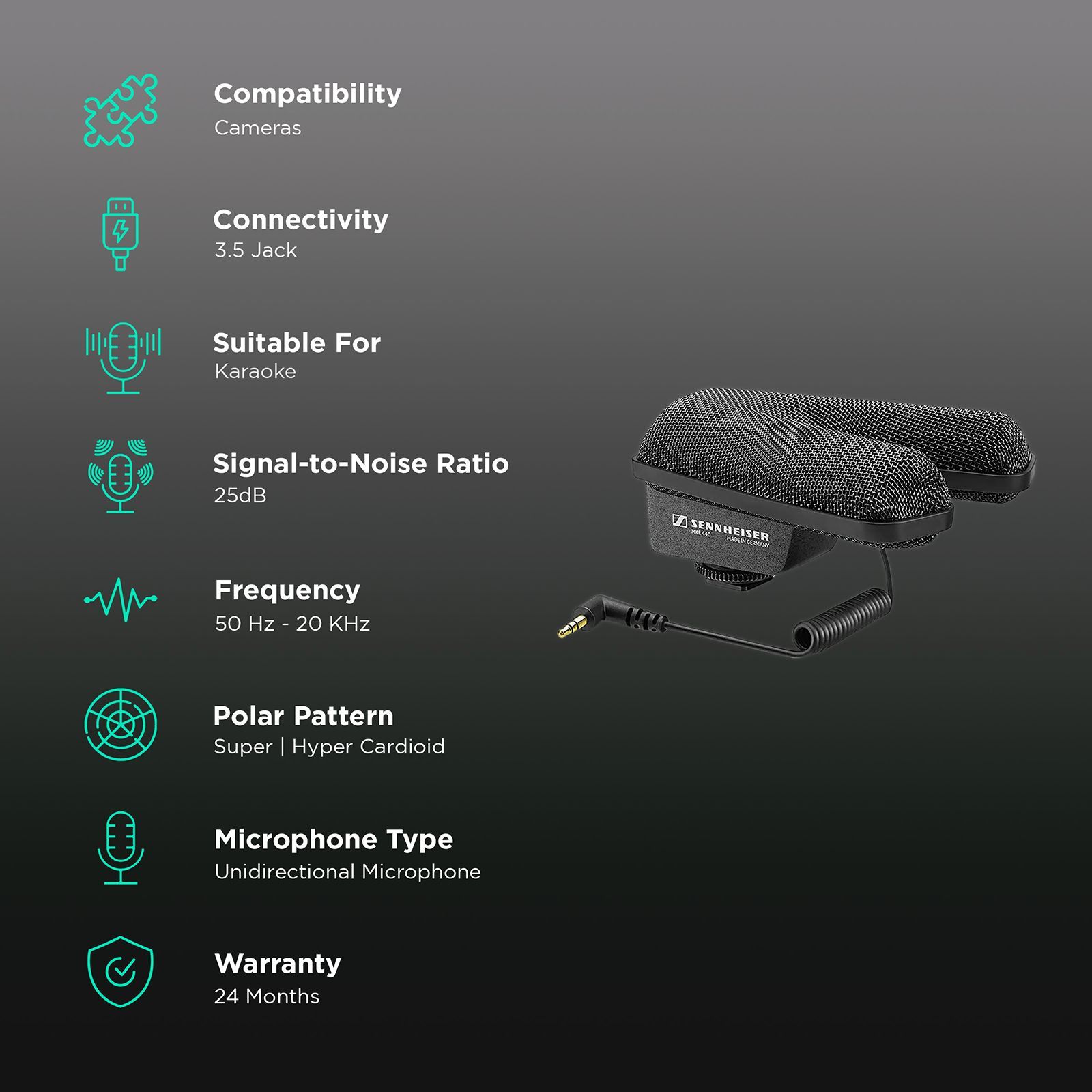 SENNHEISER MKE 440 3.5 Jack Wired Microphone with Built-in Elastic Suspension (Black)_2