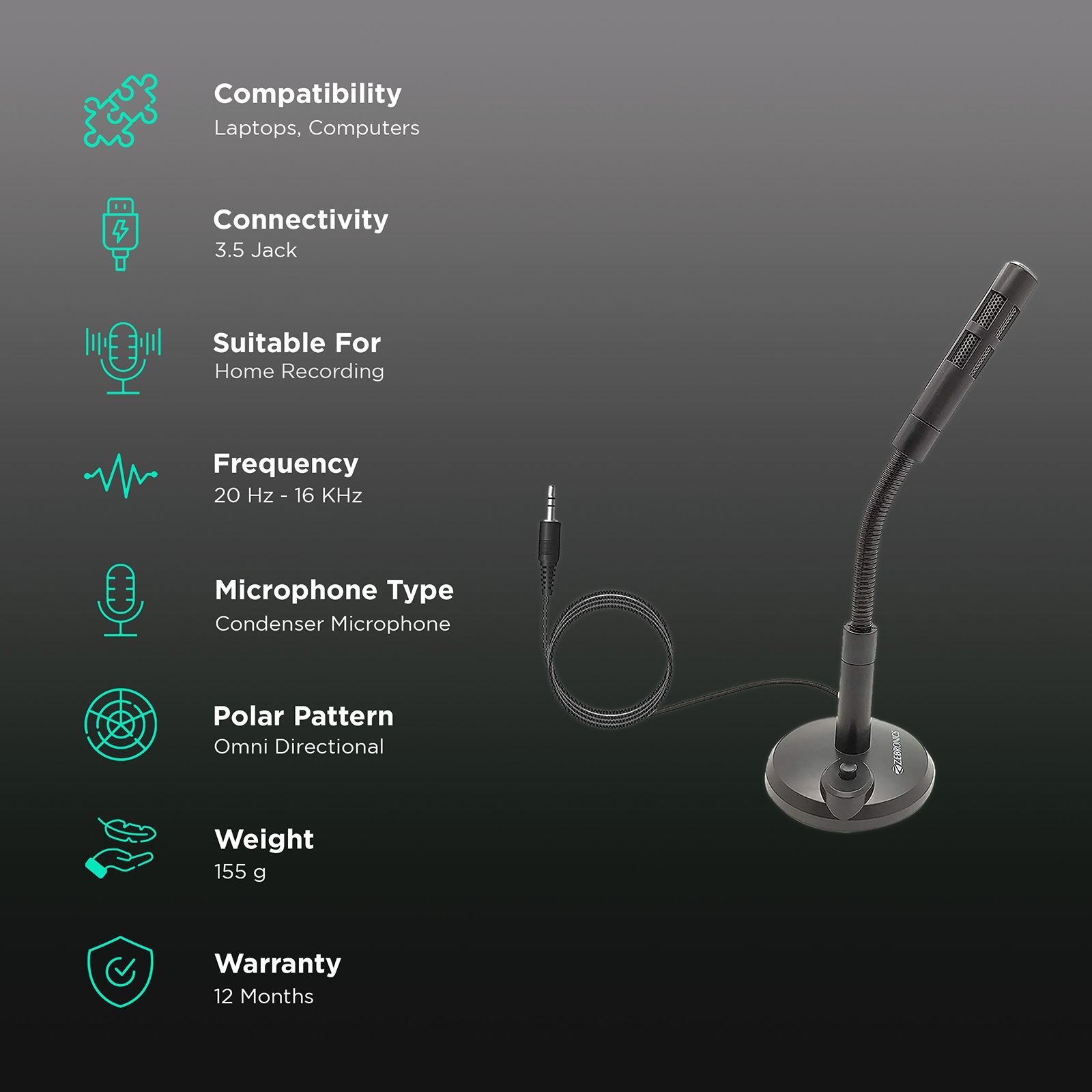 ZEBRONICS Zeb-SM600 Pro 3.5 Jack Wired Microphone with Crisp & Clear Audio (Black) ZEBRONICS Zeb-SM600 Pro 3.5 Jack Wired Microphone with Crisp & Clear Audio (Black)_2