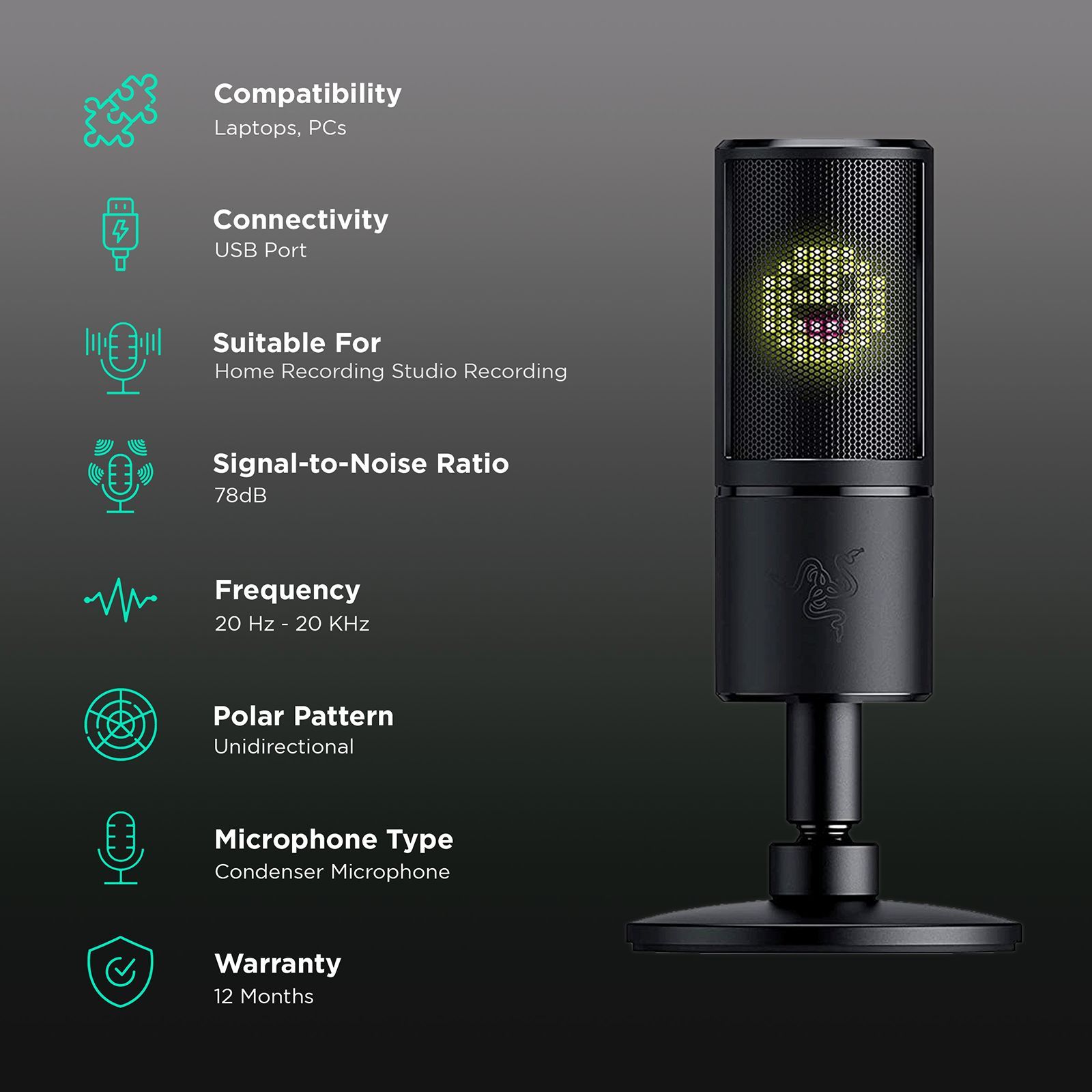 RAZER Seiren Emote USB Wired Microphone with Built-in Shock Mount (Black) RAZER Seiren Emote USB Wired Microphone with Built-in Shock Mount (Black)_2