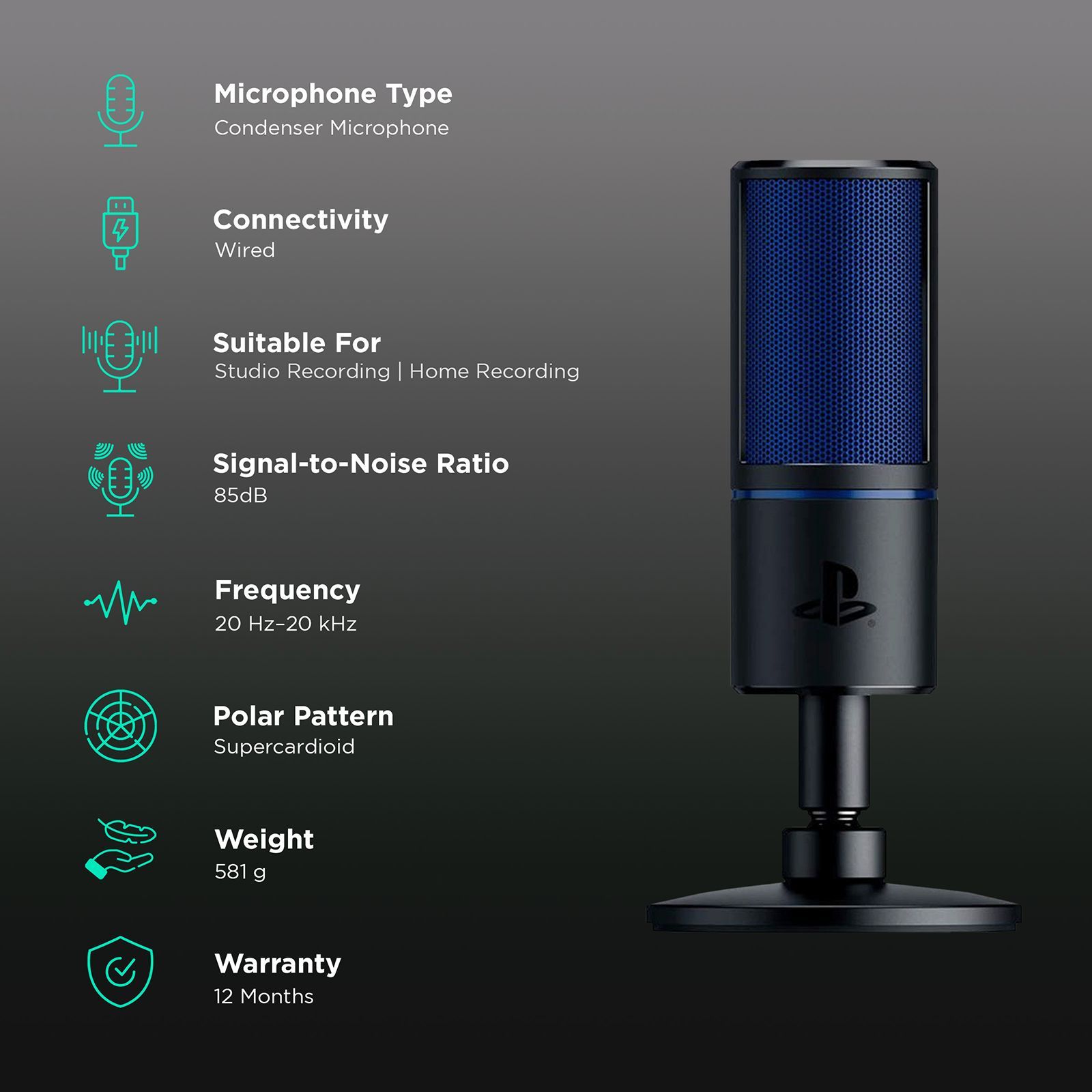 RAZER Seiren X RZ19-02290200-R3A1 Handheld Wired Condenser Microphone (Officially Licensed PS4 Microphone, Black)_2