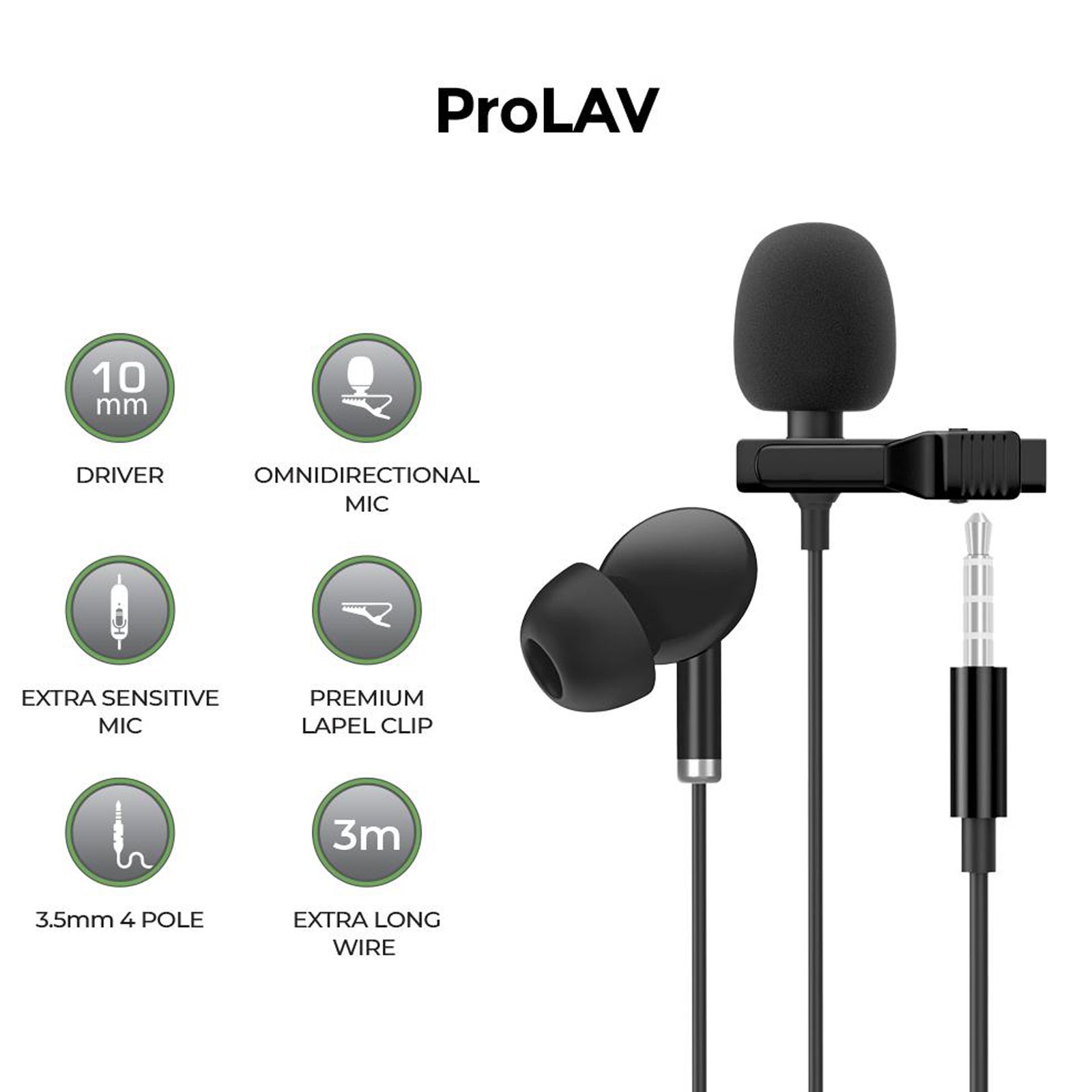 ultraprolink ProLAV 3.5 Jack Wired Microphone with Premium Lapel Clip (Black)_6
