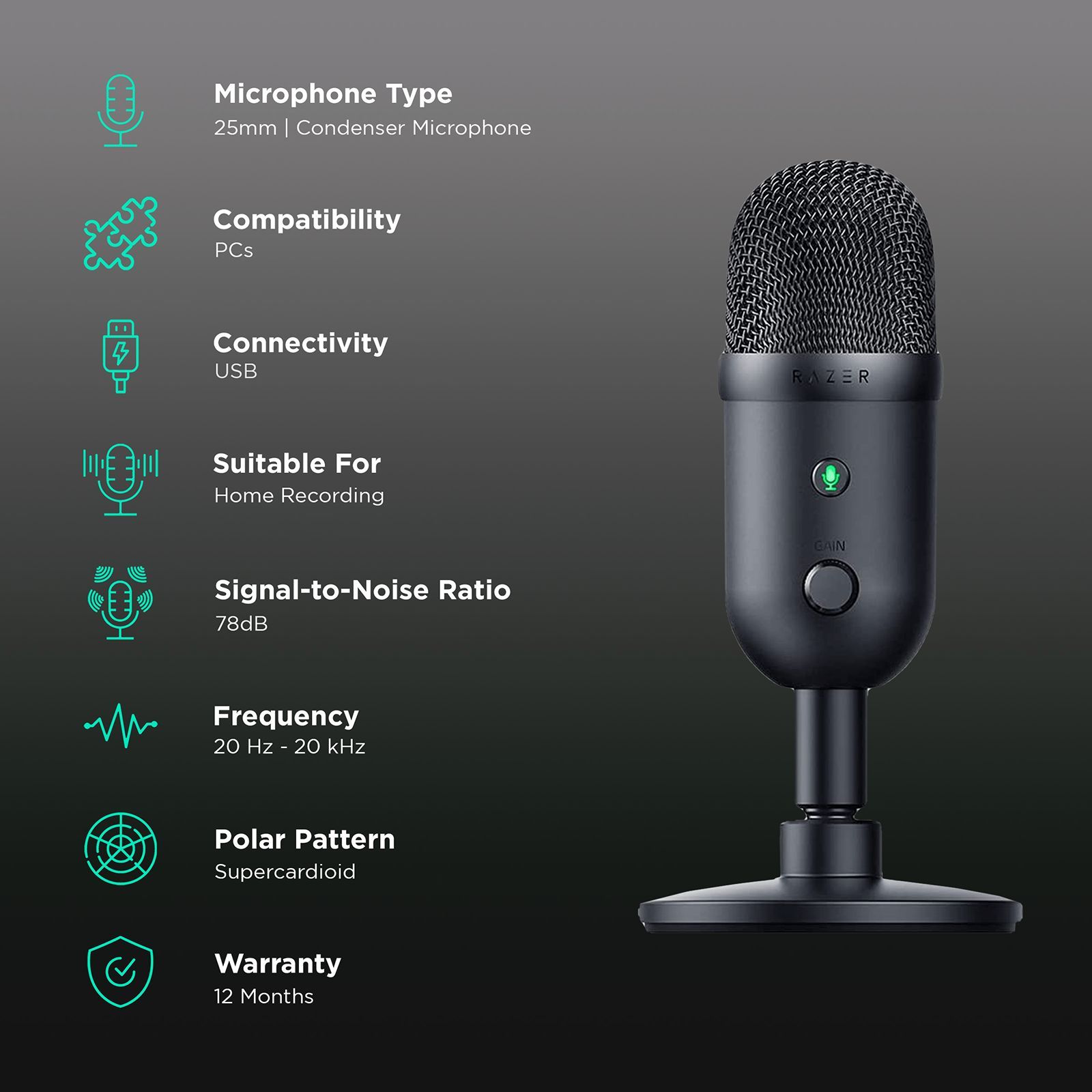 RAZER Seiren V2 X USB Wired Microphone with Digital Analogue Gain Limiter (Black) RAZER Seiren V2 X USB Wired Microphone with Digital Analogue Gain Limiter (Black)_2