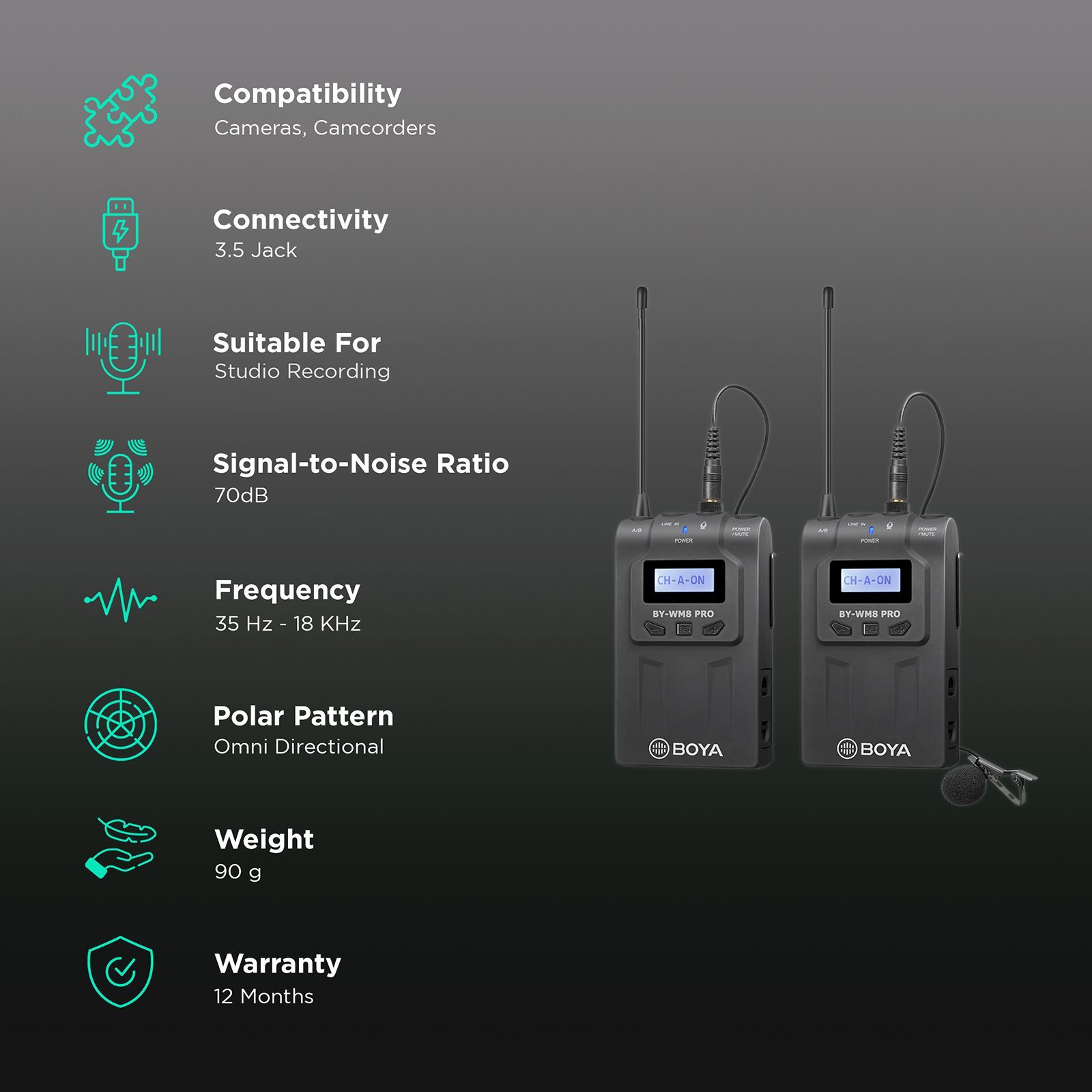 Boya 3.5 Jack Wireless Microphone with Mute Function (Black)_2