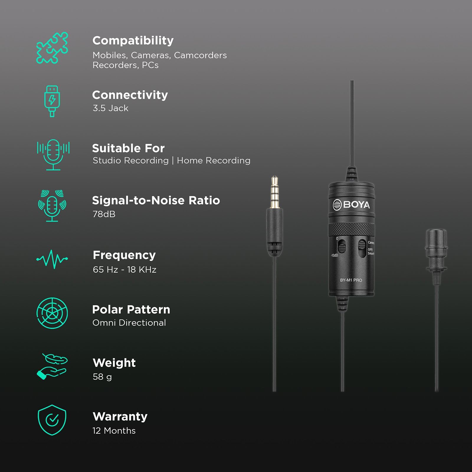 Boya 3.5 Jack Wired Microphone with 360 Degree Range Pickup (Black)_2