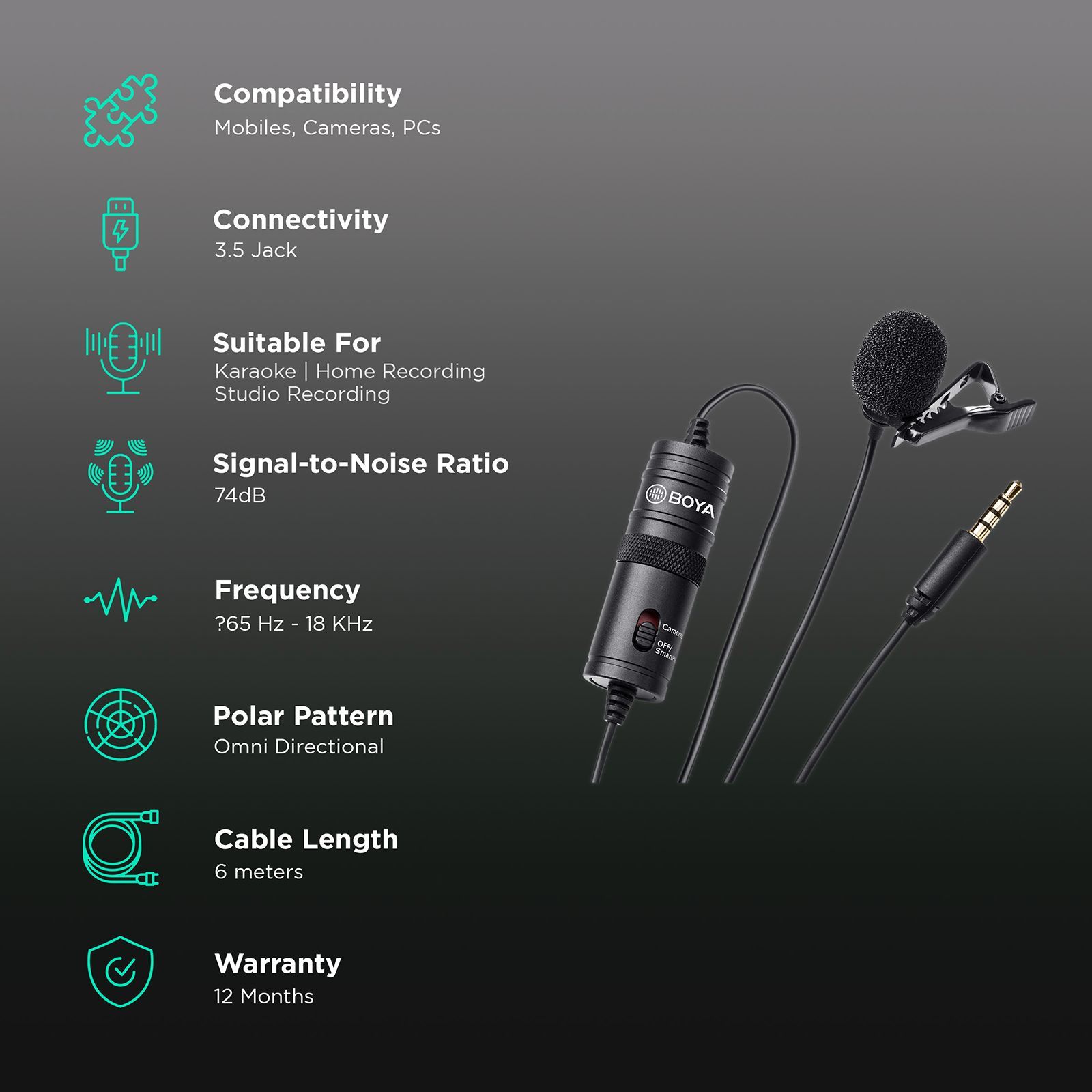 Boya 3.5 Jack Wired Microphone with 360 Degree Range Pickup (Black)_2