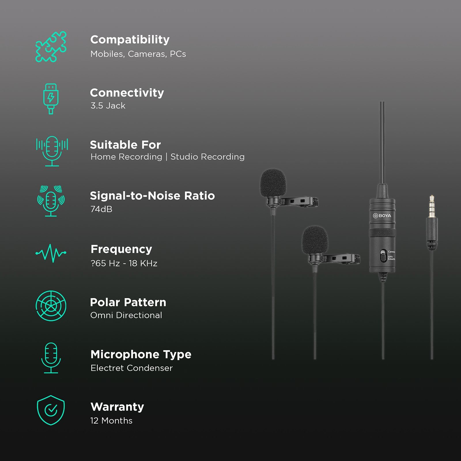 Boya 3.5 Jack Wired Microphone with 360 Degree Range Pickup (Black) Boya 3.5 Jack Wired Microphone with 360 Degree Range Pickup (Black)_2