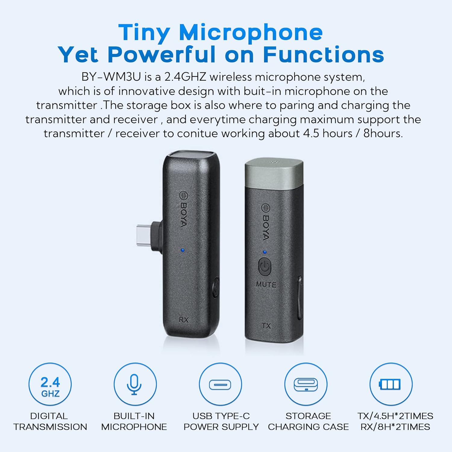 Boya Type C & 3.5 Jack Wireless Microphone with 2.4GHz Transmission Technology (Black) Boya Type C & 3.5 Jack Wireless Microphone with 2.4GHz Transmission Technology (Black)_5