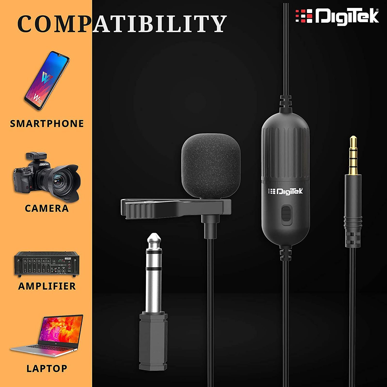 DigiTek DM-01 3.5 Jack Wired Microphone with Low Handling Noise (Black)_3