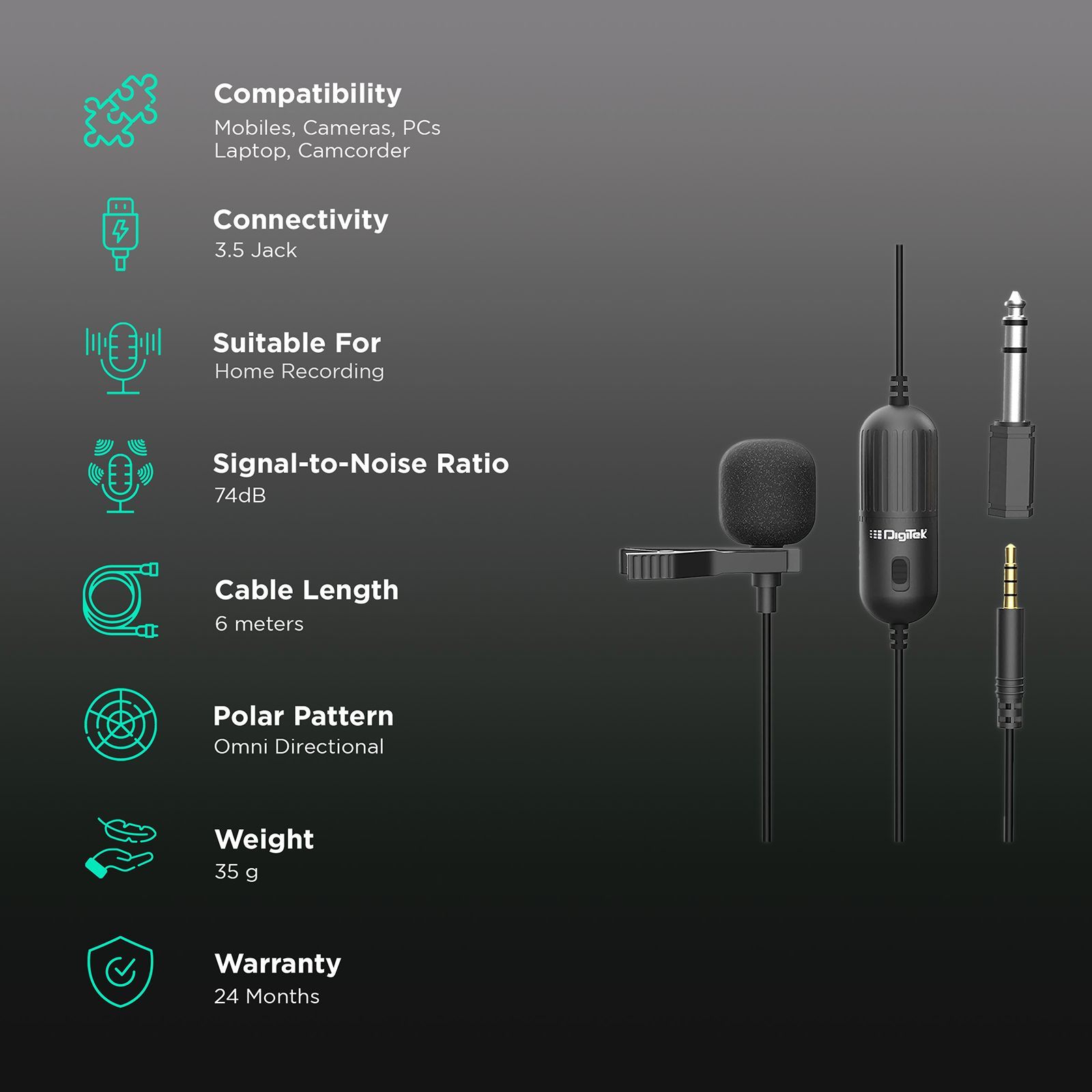 DigiTek DM-01 3.5 Jack Wired Microphone with Low Handling Noise (Black)_2