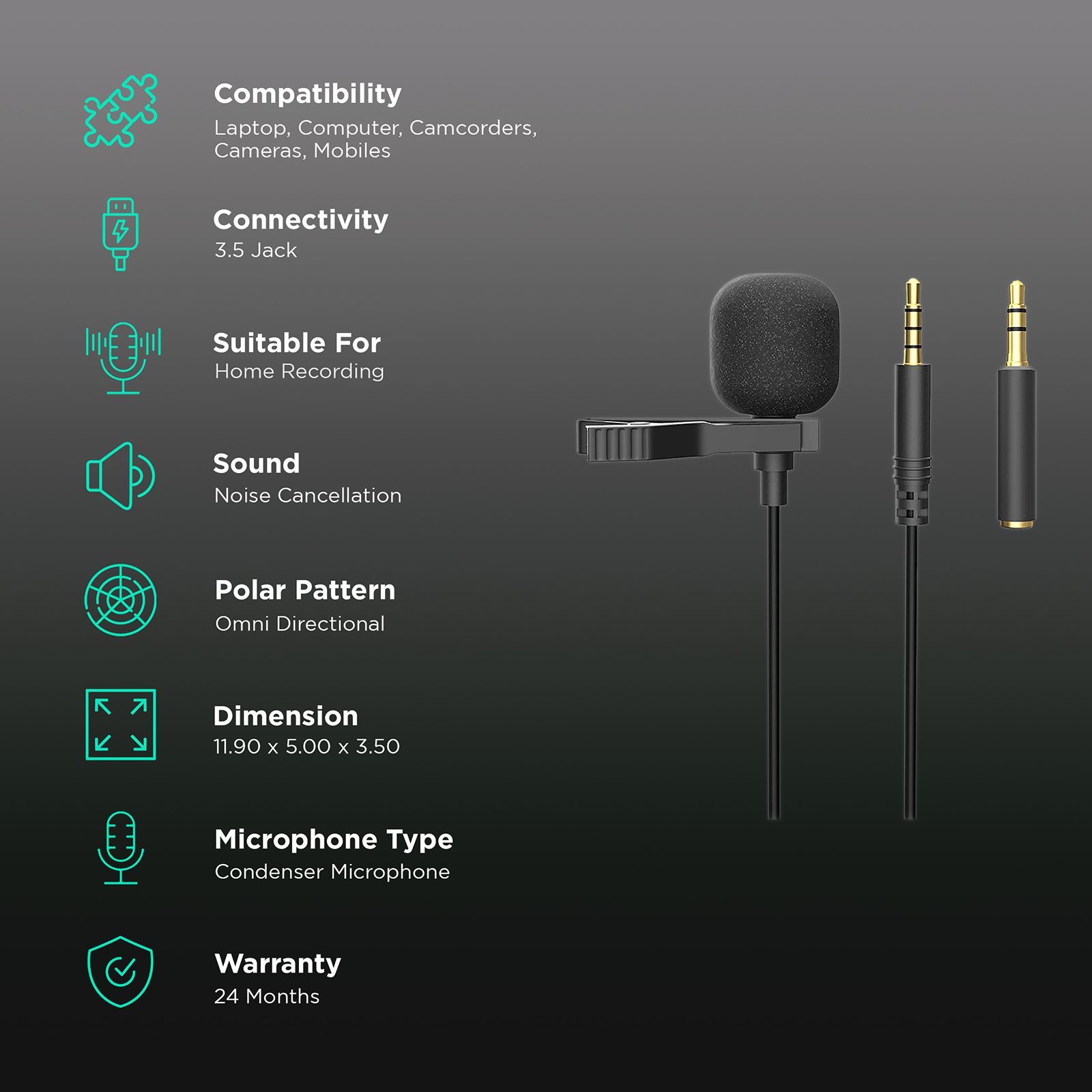 DigiTek DM-02 3.5 Jack Wired Microphone with Noise Reduction (Black)_2