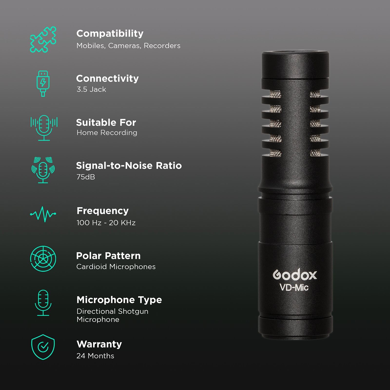 Godox VD-Mic 3.5 Jack Wired Microphone with Anti Environmental Noise (Black) Godox VD-Mic 3.5 Jack Wired Microphone with Anti Environmental Noise (Black)_2