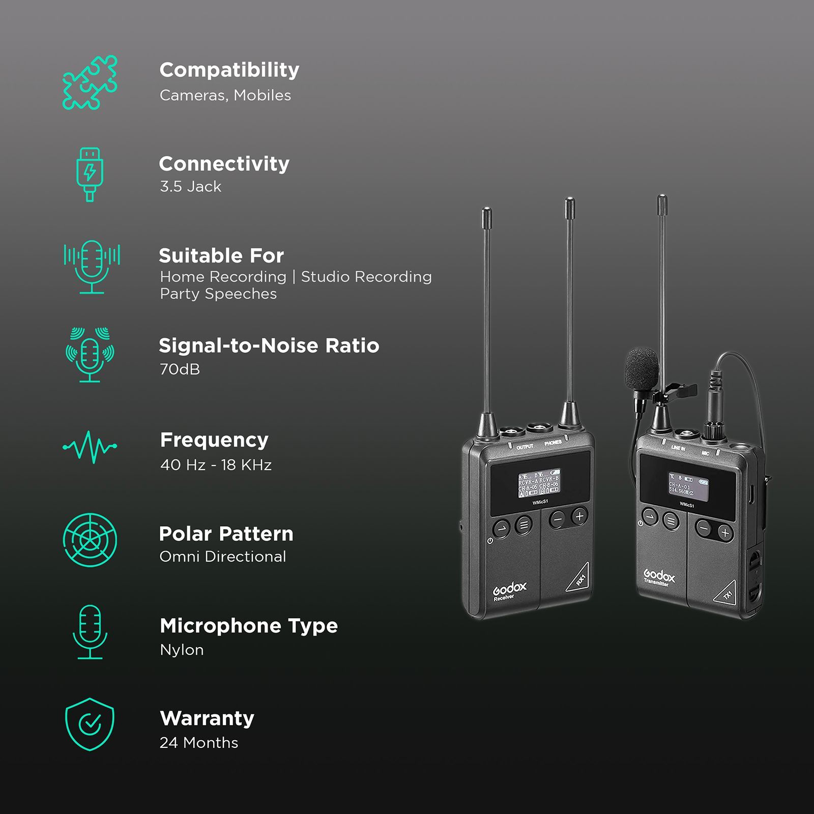 Godox S1 3.5 Jack Wireless Microphone with On/Off Switch (Black) Godox S1 3.5 Jack Wireless Microphone with On/Off Switch (Black)_2