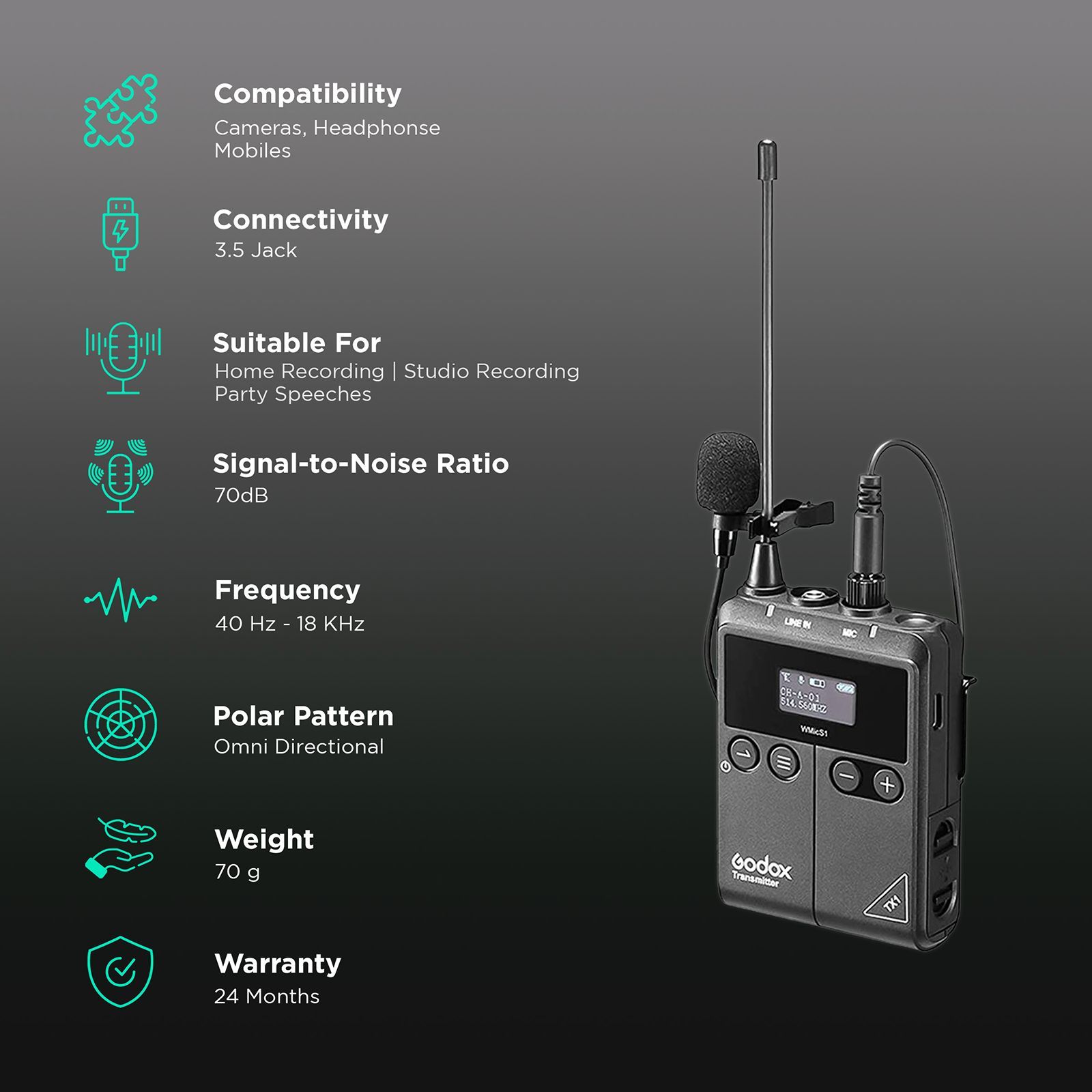 Godox S1 3.5 Jack Wireless Microphone with Mute Function (Black)_2