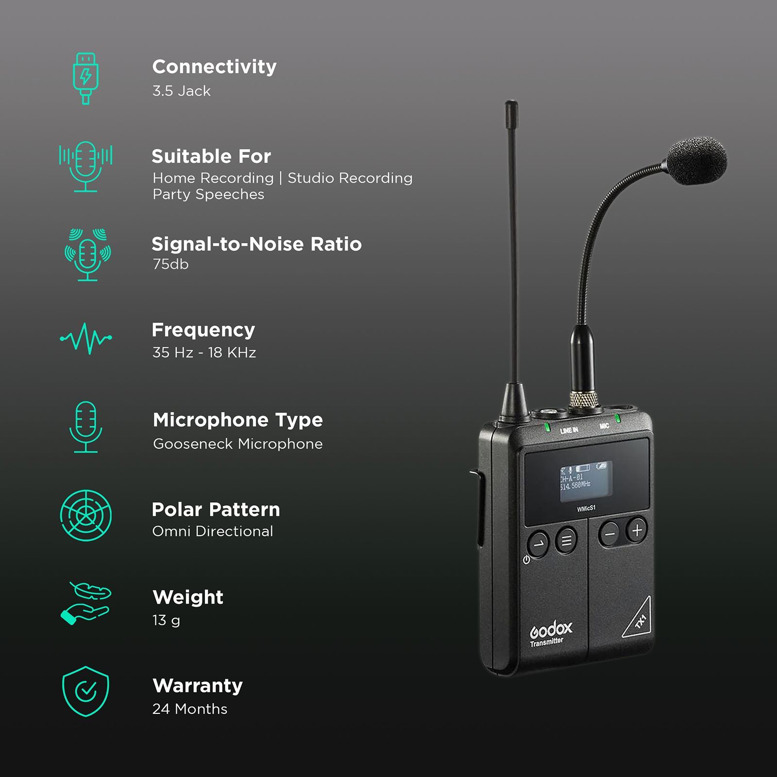 Godox 3.5 Jack Wired Microphone with 360 Degree Range Pickup (Black)_2