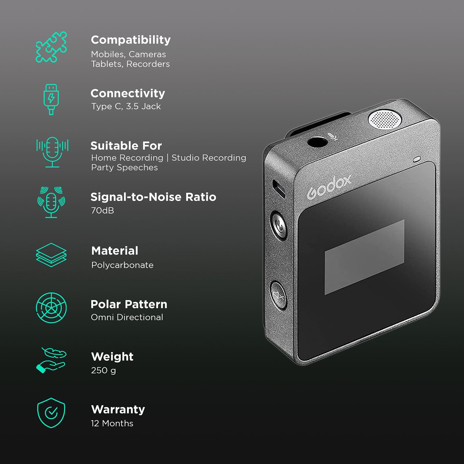 Godox MoveLink M1 Type C & 3.5 Jack Wireless Microphone with Charging Case (Black)_2