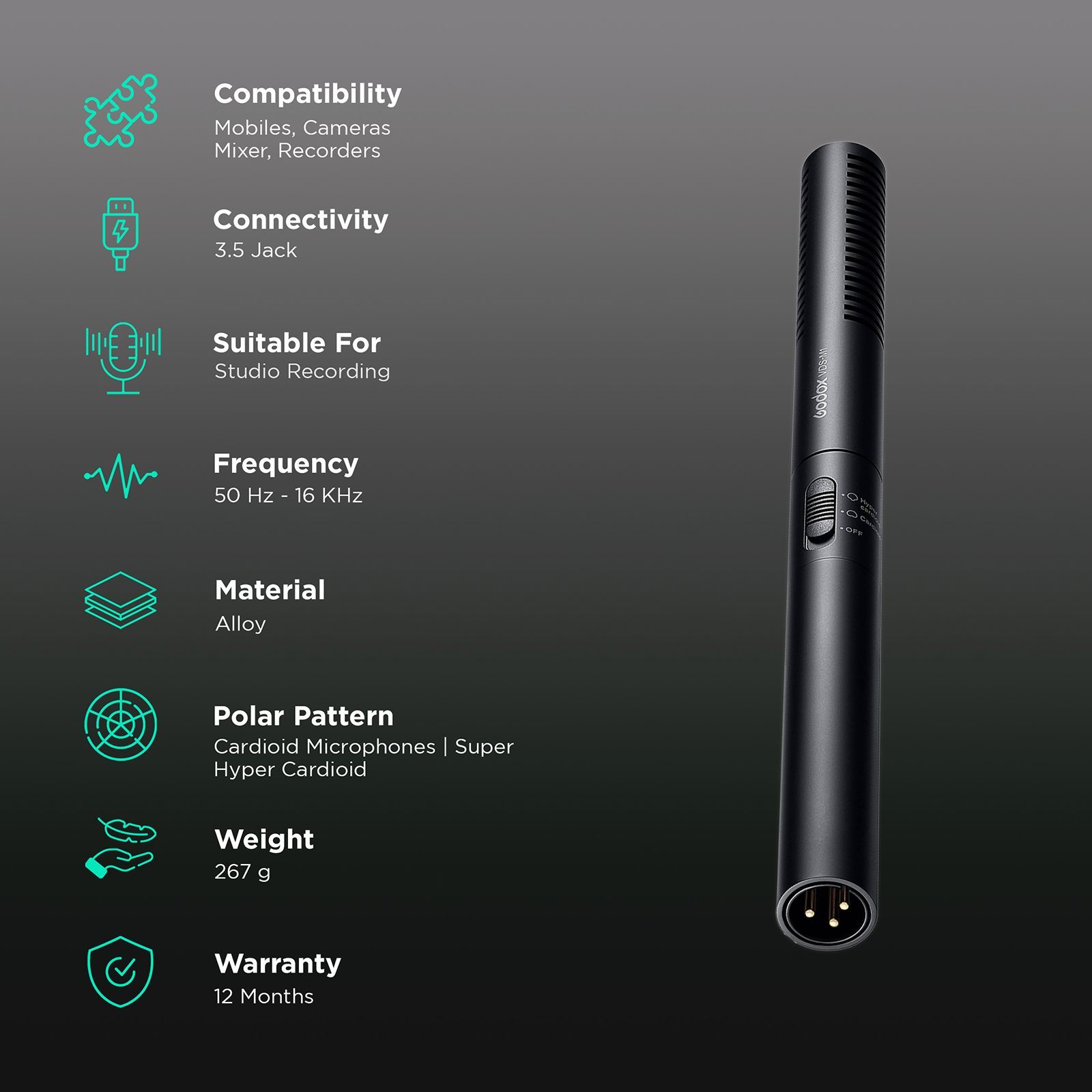 Godox 3.5 Jack Wired Microphone with Array Signal Processing Technology (Black)_2