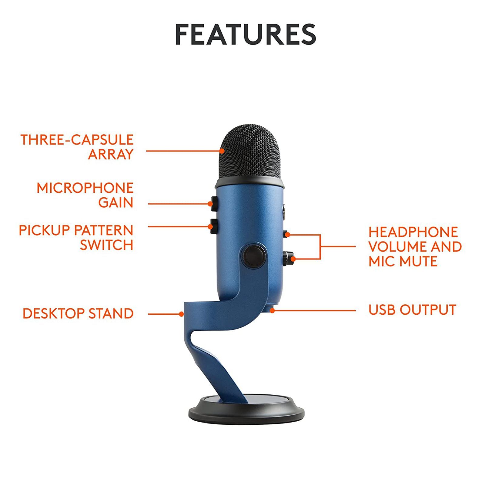 logitech Yeti USB Wired Microphone with HD Audio (Midnight Blue) logitech Yeti USB Wired Microphone with HD Audio (Midnight Blue)_9
