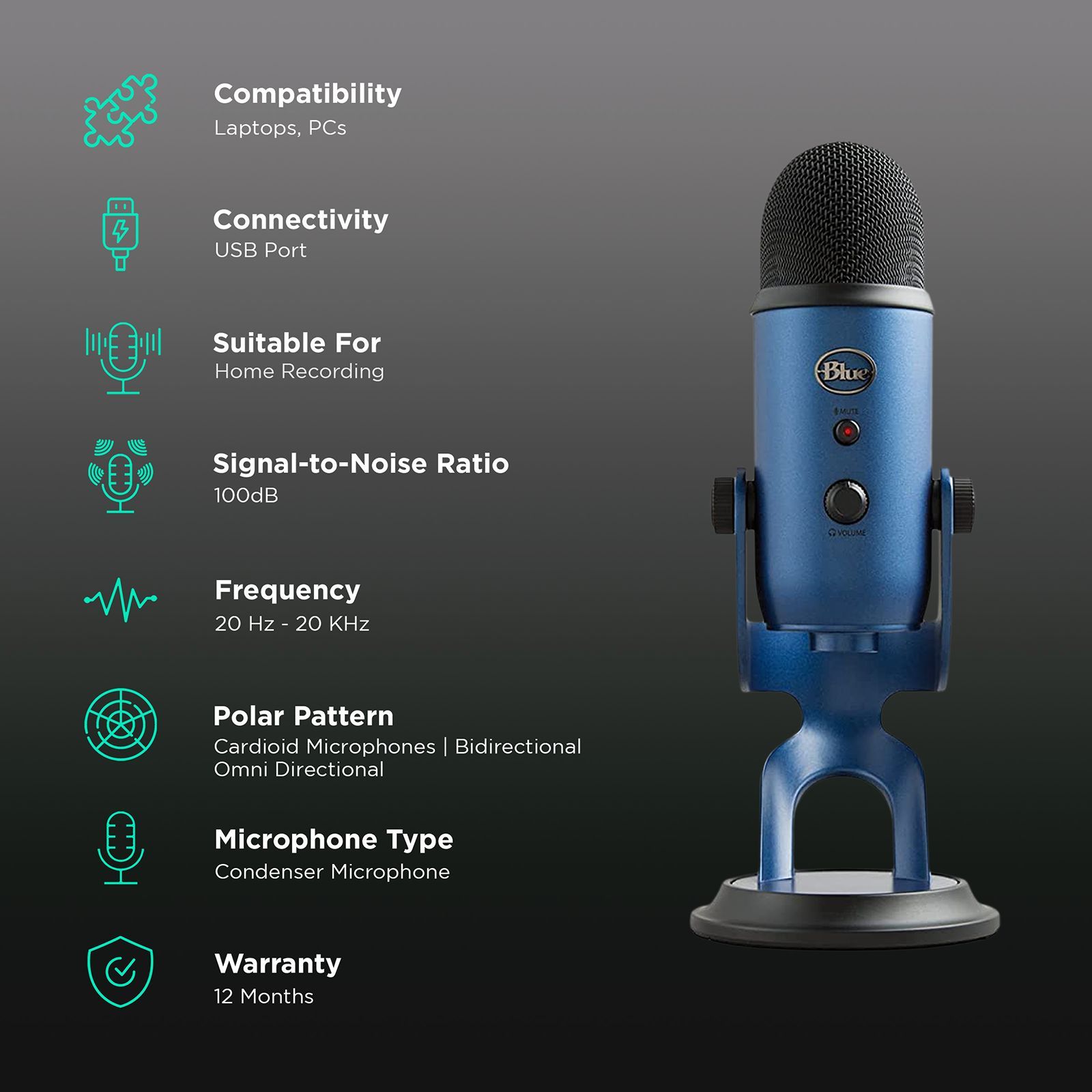 logitech Yeti USB Wired Microphone with HD Audio (Midnight Blue) logitech Yeti USB Wired Microphone with HD Audio (Midnight Blue)_2
