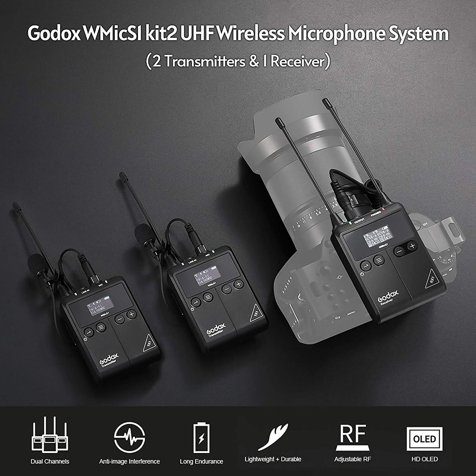 Godox WMicS1 Kit 2 3.5 Jack Wireless Microphone with Noise Reduction (Black)_4