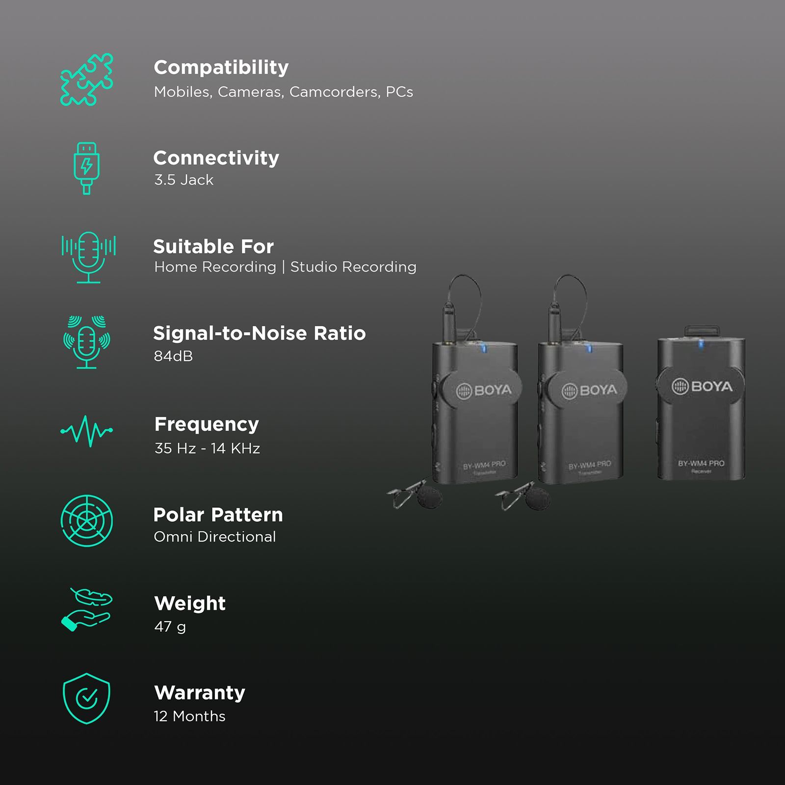 Boya 3.5 Jack Wireless Microphone with 2.4GHz Transmission Technology (Black) Boya 3.5 Jack Wireless Microphone with 2.4GHz Transmission Technology (Black)_2