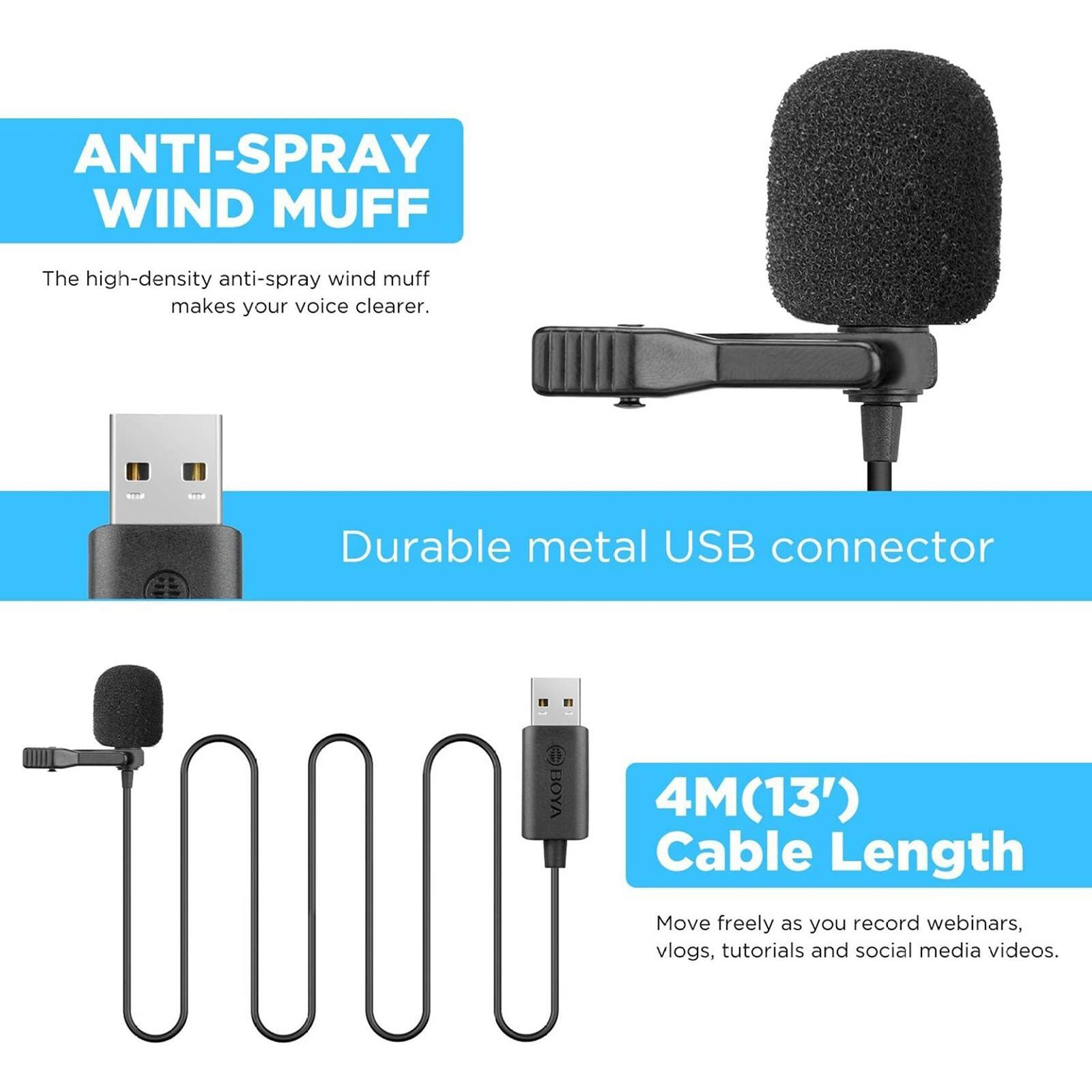 Boya USB Wired Microphone with Clip on Mic (Black)_11