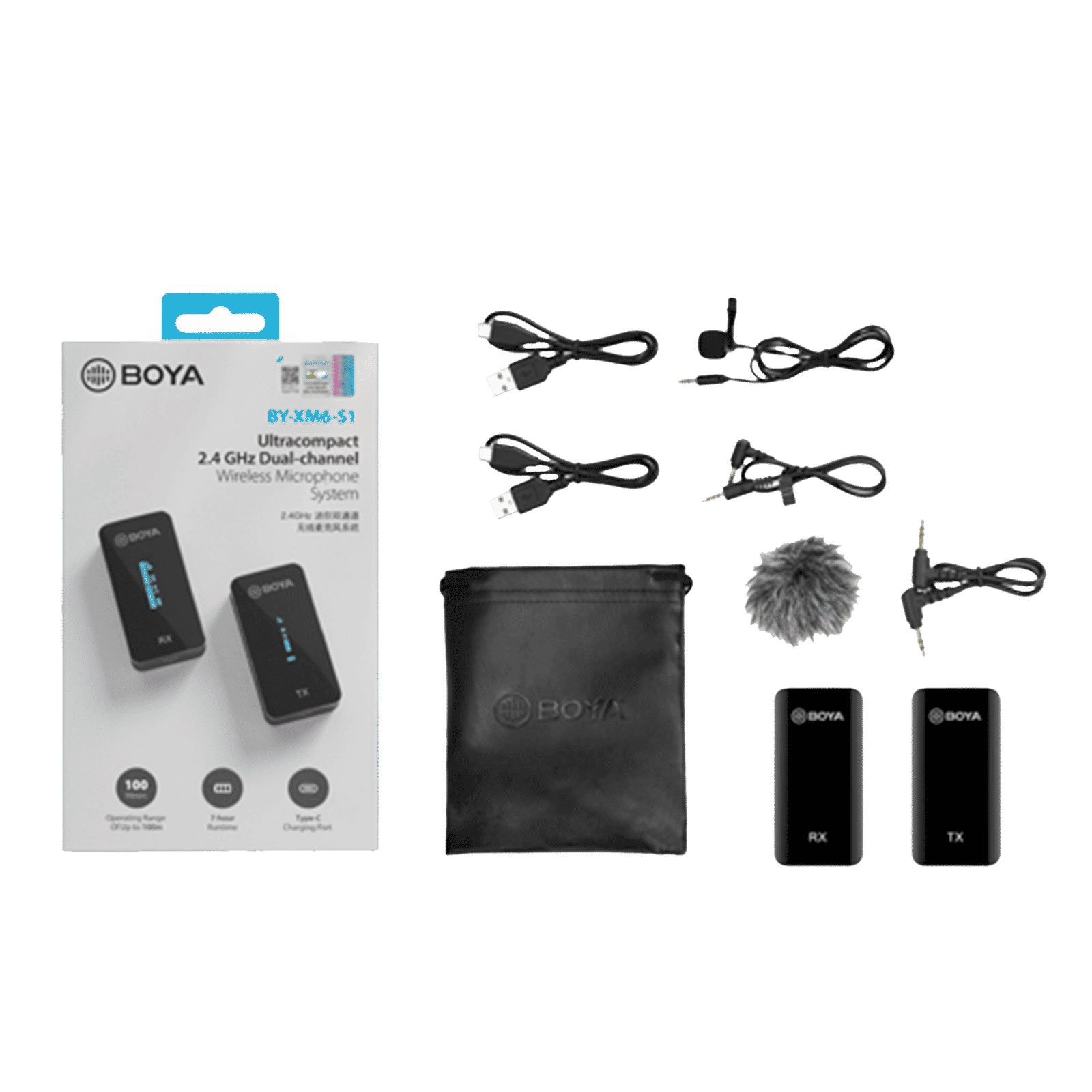 Boya Type C & 3.5 Jack Wireless Microphone with 2.4GHz Transmission Technology (Black)_5