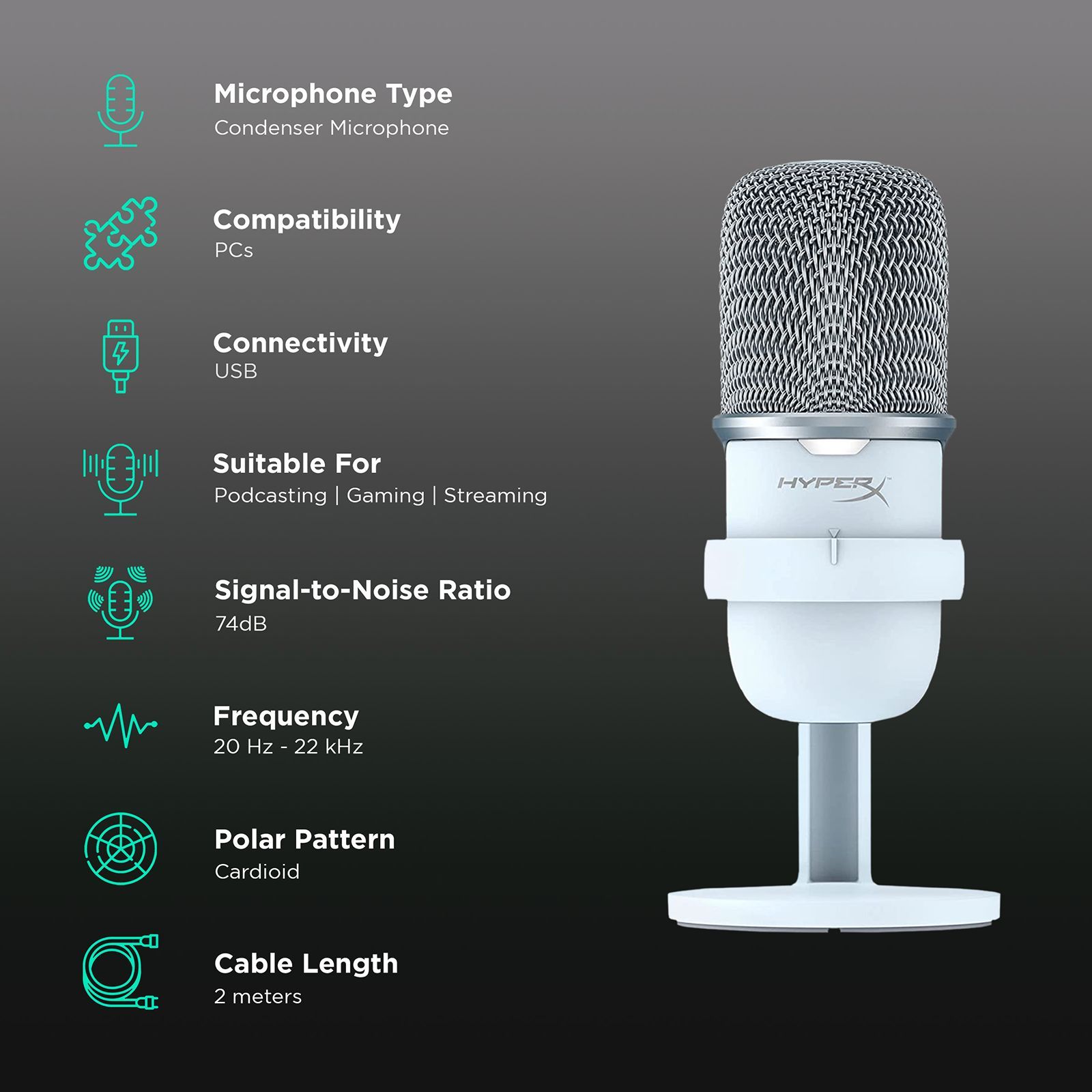 HyperX SoloCast Type C Wired Microphone with Tap-to-Mute Sensor (White)_2