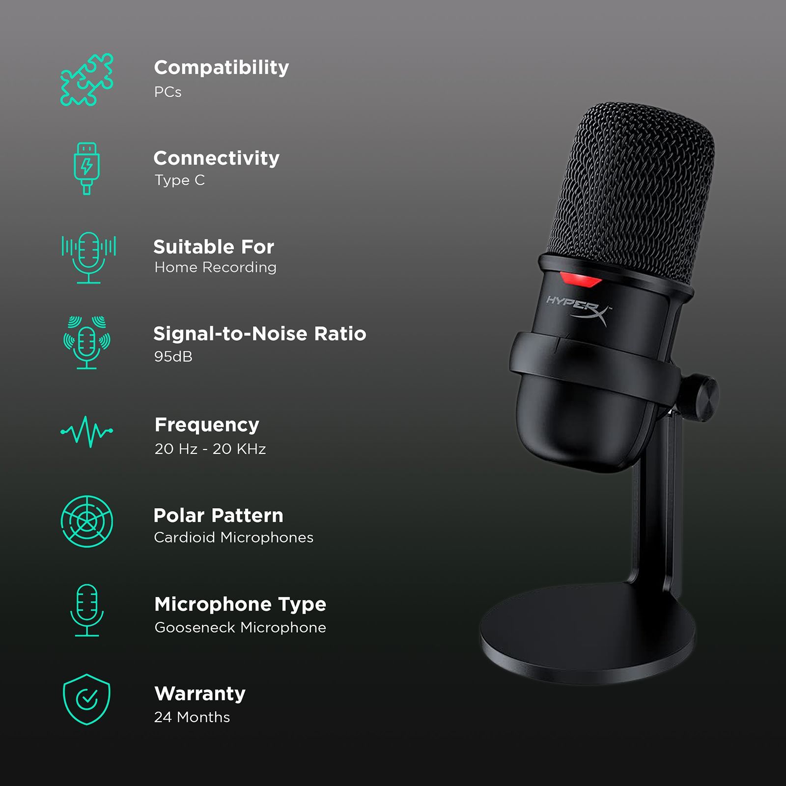 HyperX SoloCast USB & Type C Wired Microphone with Plug & Play Audio (Black) HyperX SoloCast USB & Type C Wired Microphone with Plug & Play Audio (Black)_2