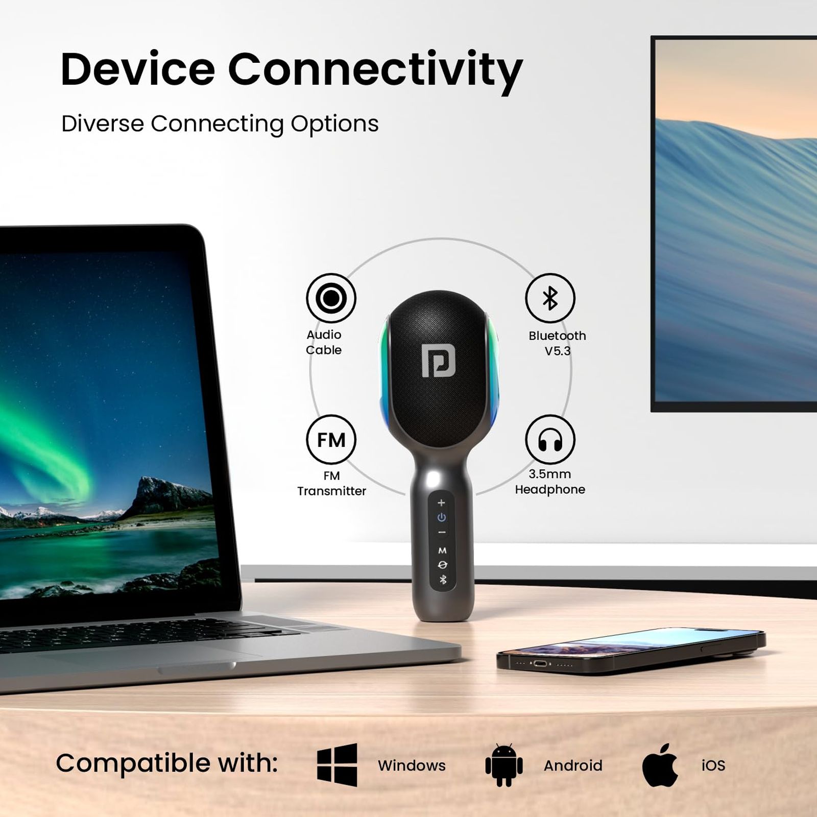 PORTRONICS Dash 2 Type C and 3.5 Jack Wireless Microphone with Speaker (Grey)_4