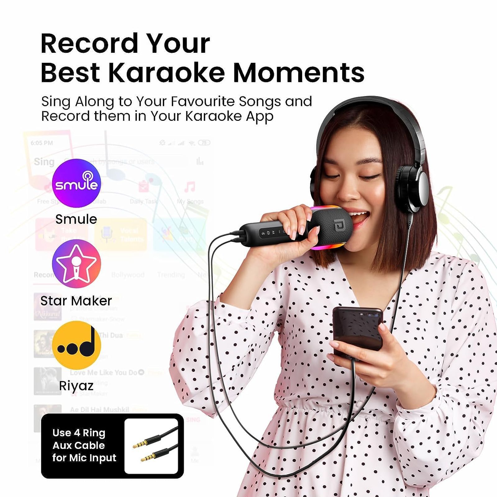 PORTRONICS Dash 2 Type C and 3.5 Jack Wireless Microphone with Speaker (Grey)_8