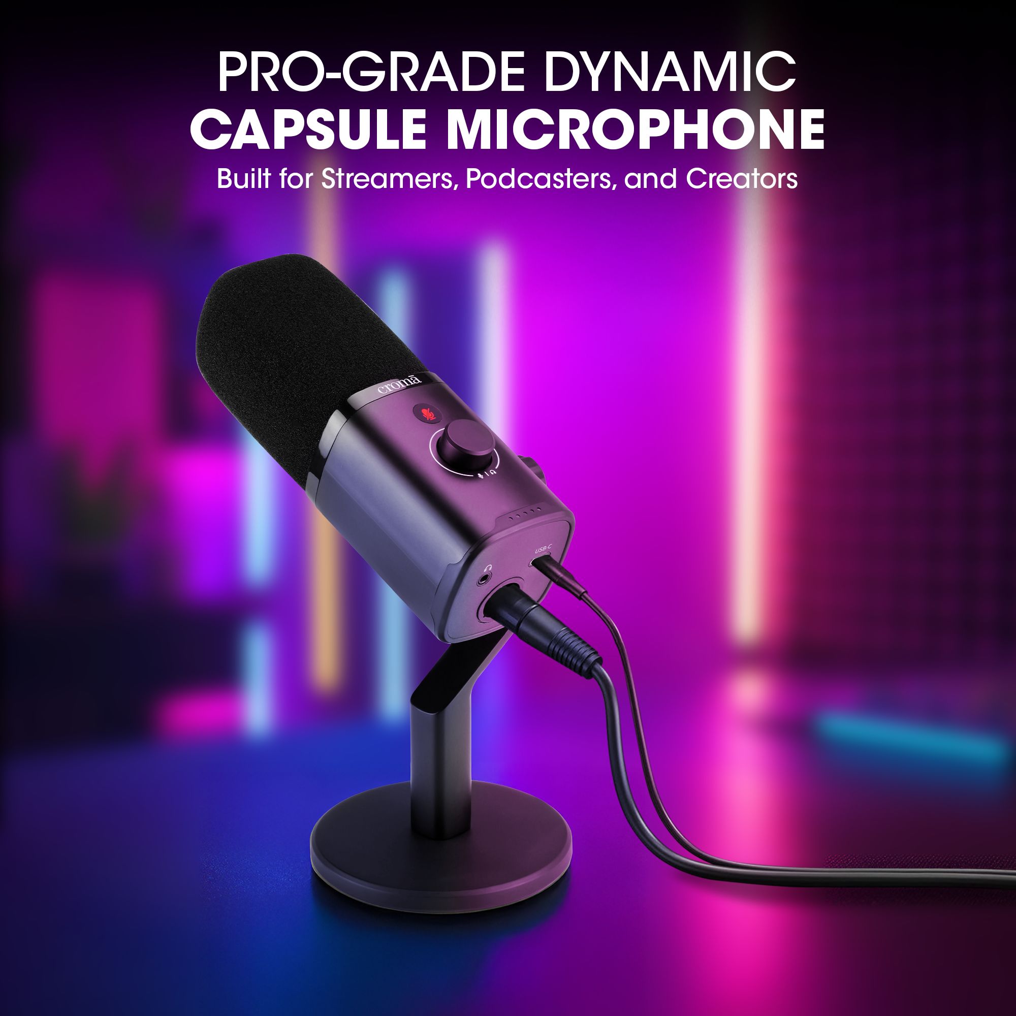 Croma USB, XLR & 3.5 Jack Wired Microphone with Touch Mute Button (Black)_7