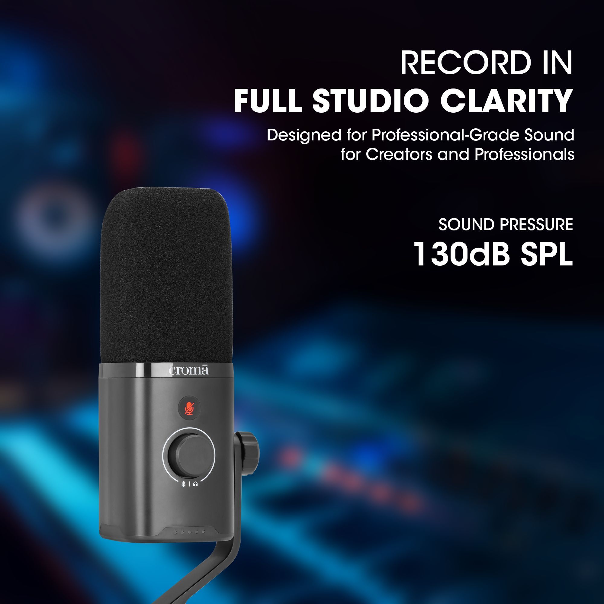 Croma USB, XLR & 3.5 Jack Wired Microphone with Touch Mute Button (Black)_8