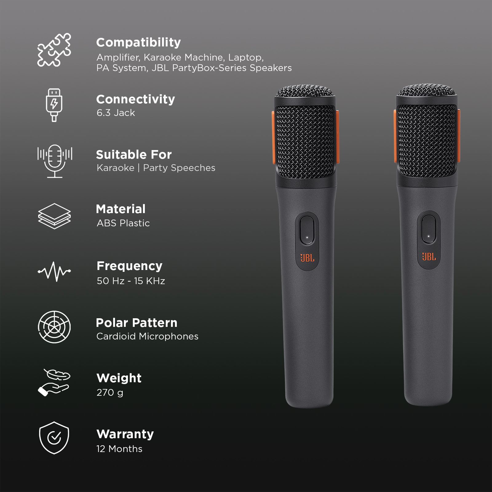 JBL Digital 2 Mic 6.3mm Dongle Jack Wireless Microphone with 2.4GHz Transmission (Black)_3