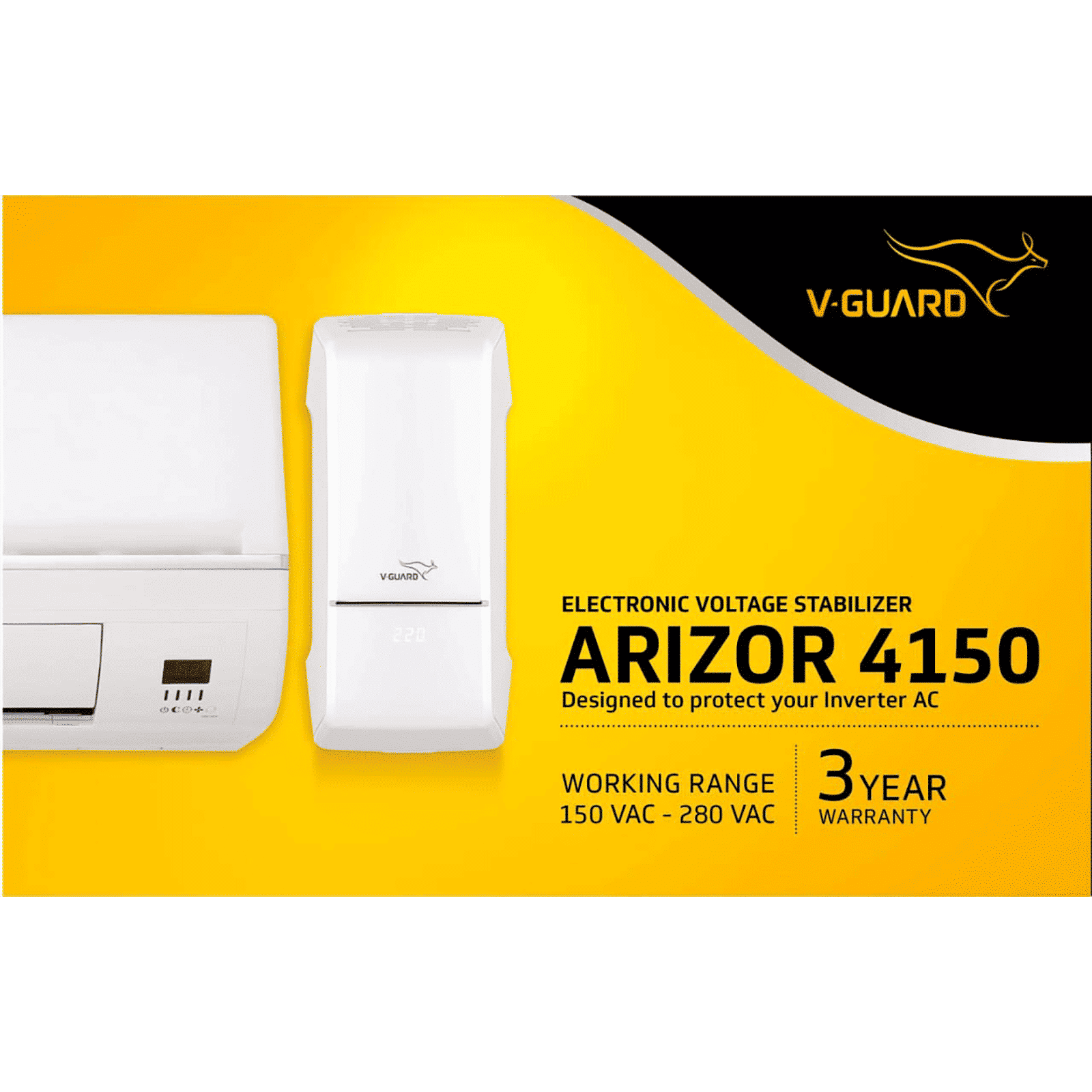 V-GUARD Arizor 4150 12 Amps Voltage Stabilizer For 1.5 Ton Inverter Air Conditioner (150 - 280 V, Smart Voltage Correction, White)_5