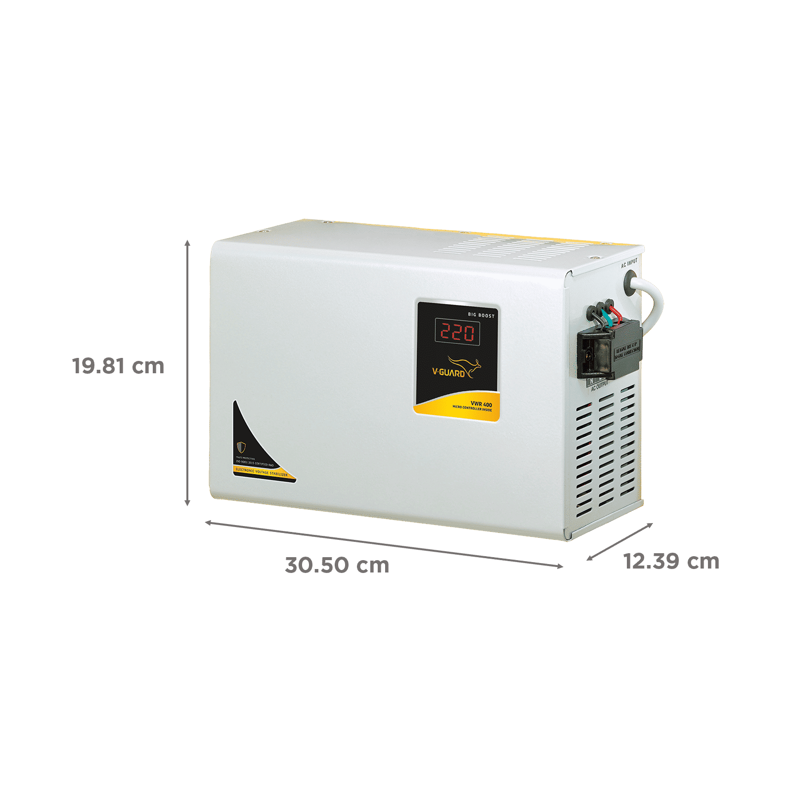 V-GUARD 12 Amps Voltage Stabilizer For Up to 1.5 Ton Air Conditioner (130 - 300 V, Built-In Thermal Overload Protection, VWR 400, Grey)_3