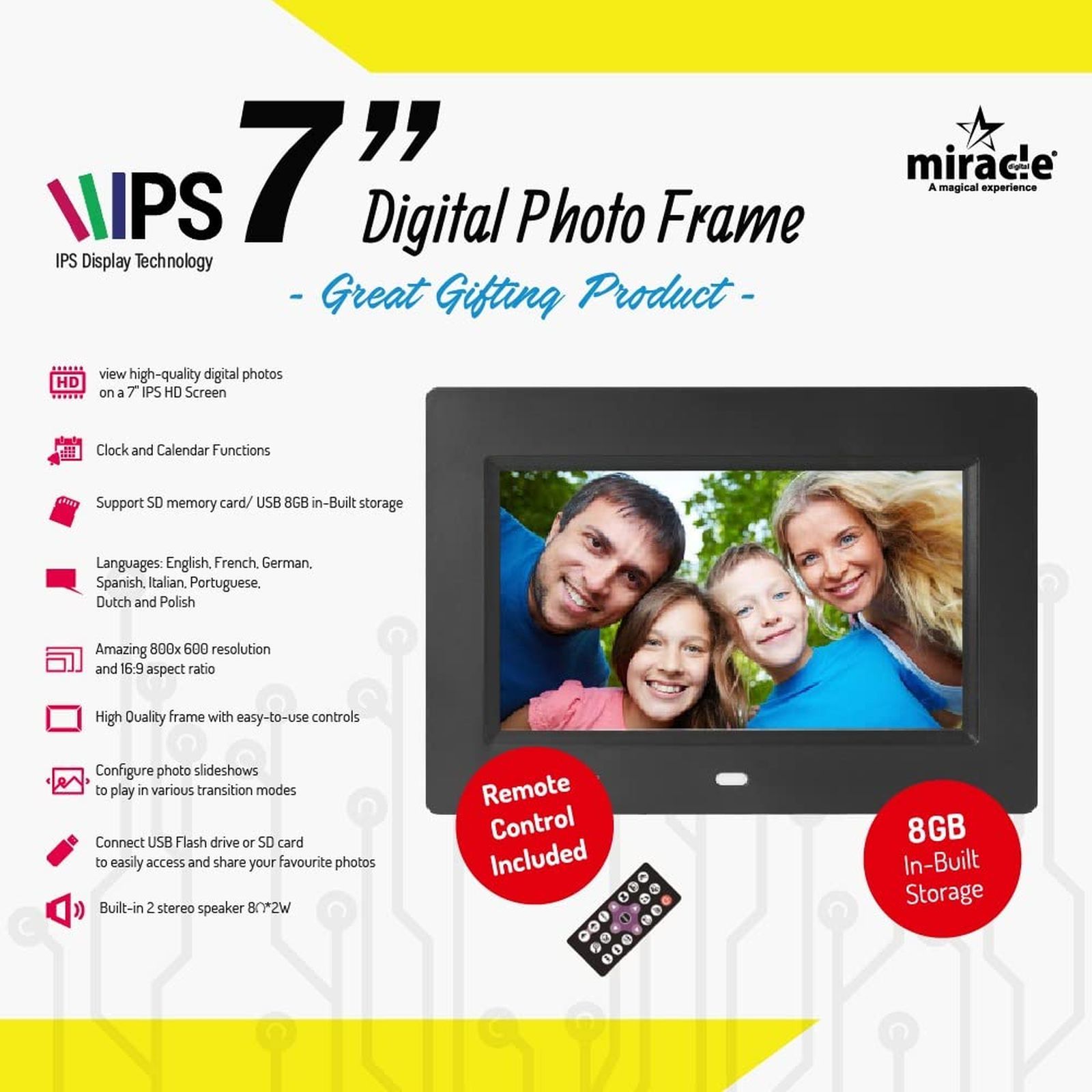 Miracle Digital 17.8cm (7 Inches) Digital Photo Frame (Stereo Speaker, MD001, Black)_3