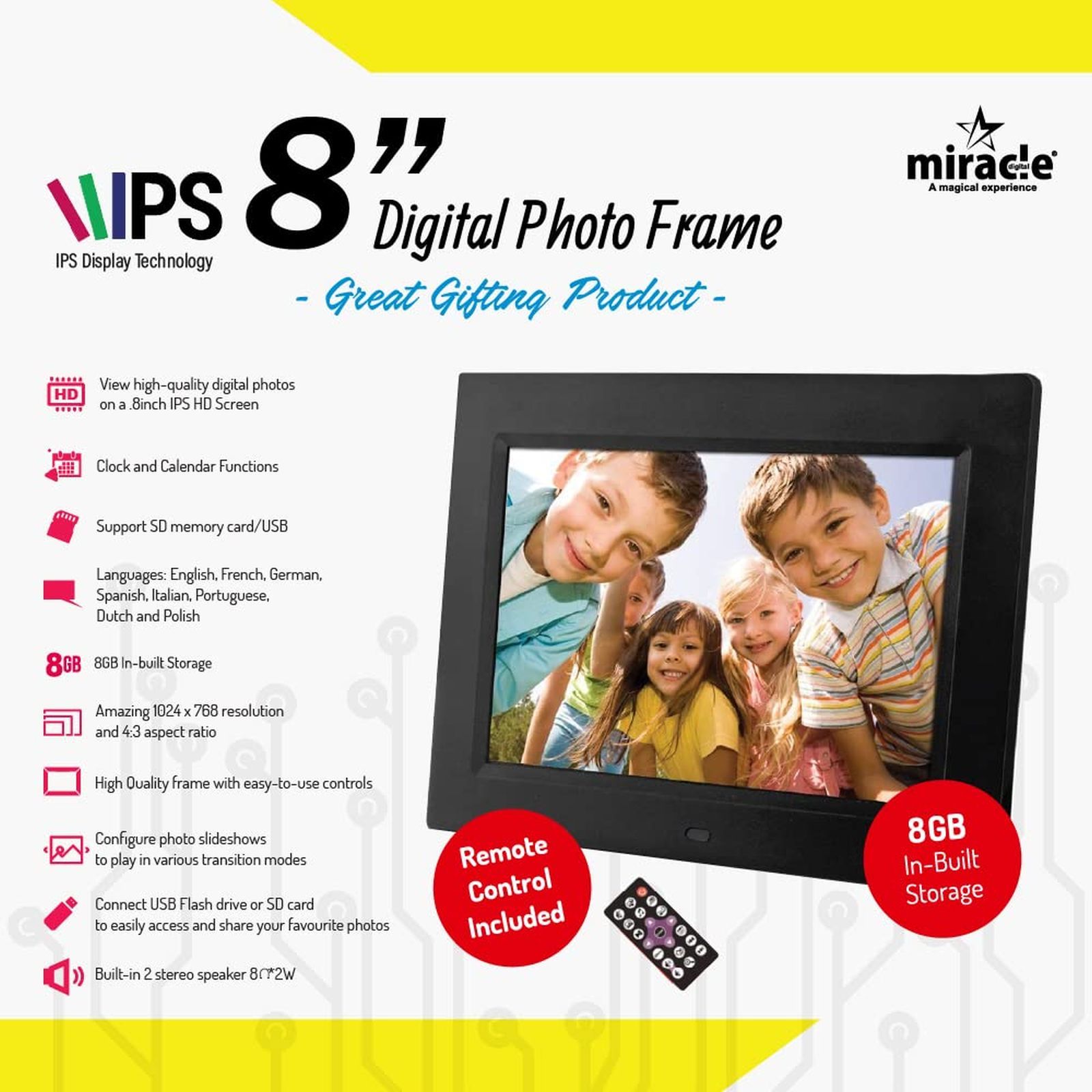 Miracle Digital 20.32cm (8 Inches) Digital Photo Frame (Stereo Speaker, MD002, Black)_3